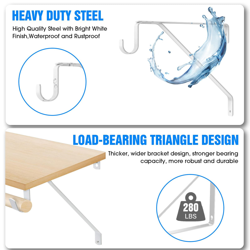Closet Shelf and Rod Bracket, Heavy Duty Adjustable Closet Rod Bracket with Shelf Holder - White Closet Rod Support & Shelf Brackets for Storage (White Adjustable, Count, 2)
