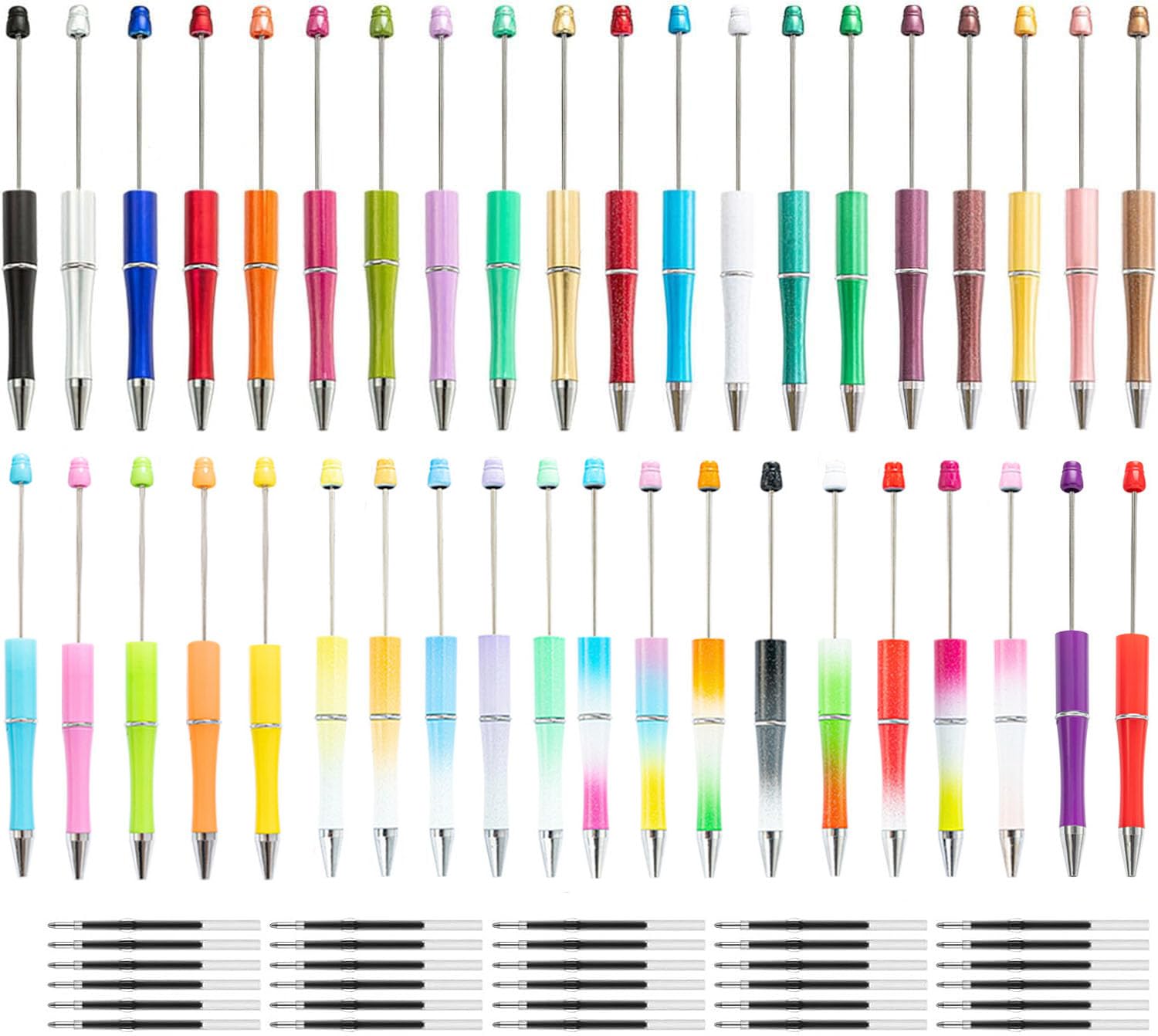 40pcs Beadable Pen, BetterJonny Plastic Bead Pen Black Ink Blue Ink Ballpoint Pens Creative DIY Pens Assorted Cute Cool Pen for Kids Student Teacher Office School Supplies, 40 Colors