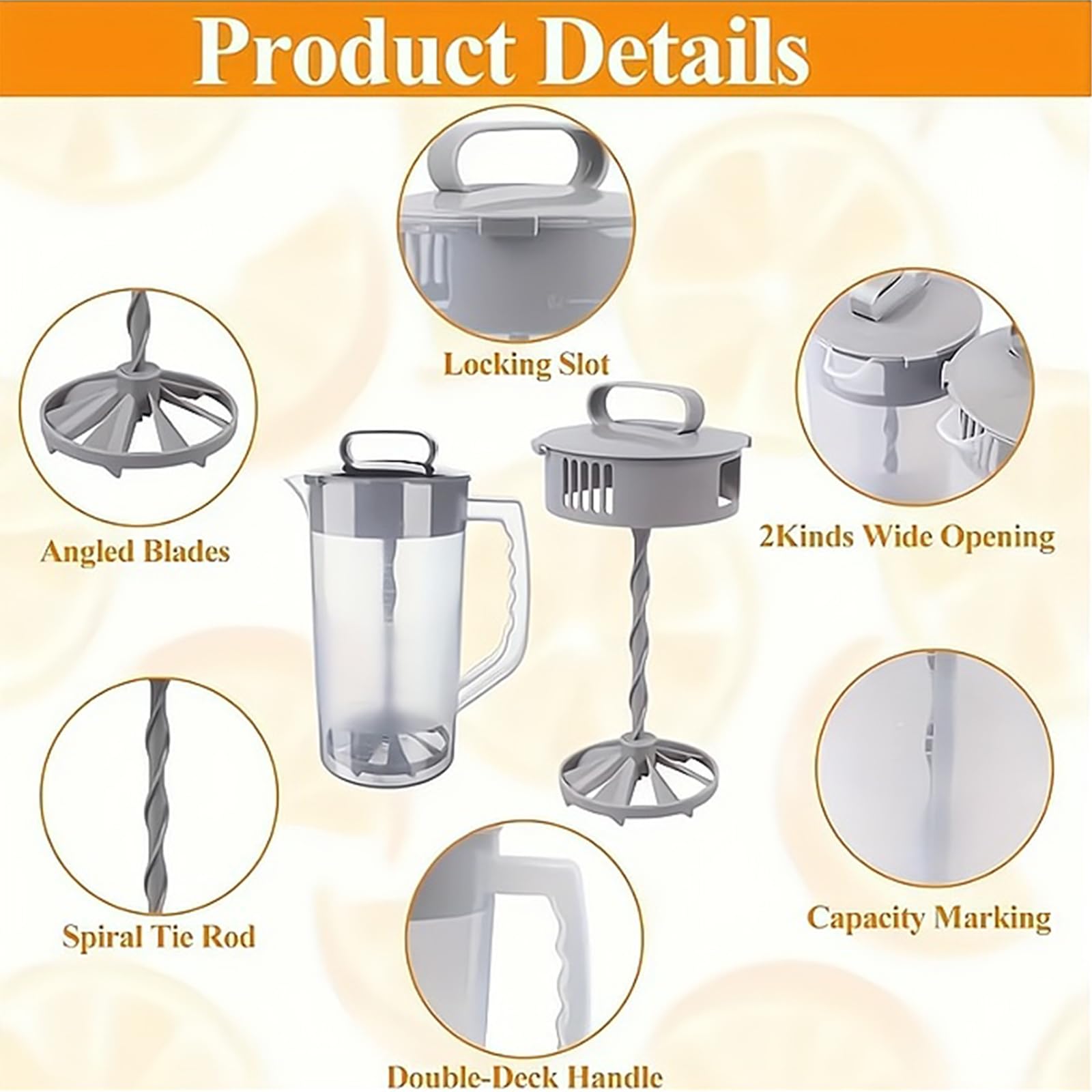 MYLEUS Drink Mixing Pitcher, 2.1qt with Lid & Sponge Brush, Wide Mouth Juice Pitcher, Adjustable Mixer Plunger, for Juice Tea Milk Lemonade