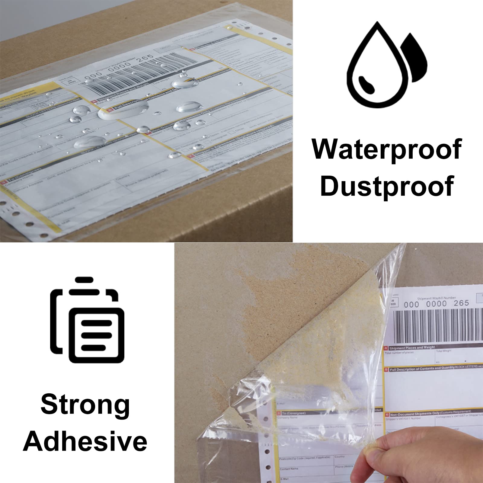 LabelMore 200 pcs 6" x 9" Clear Plastic Adhesive Packing List Mailing Shipping Label Pouch Return Label Documents Keeps Paper Safe While Shipping
