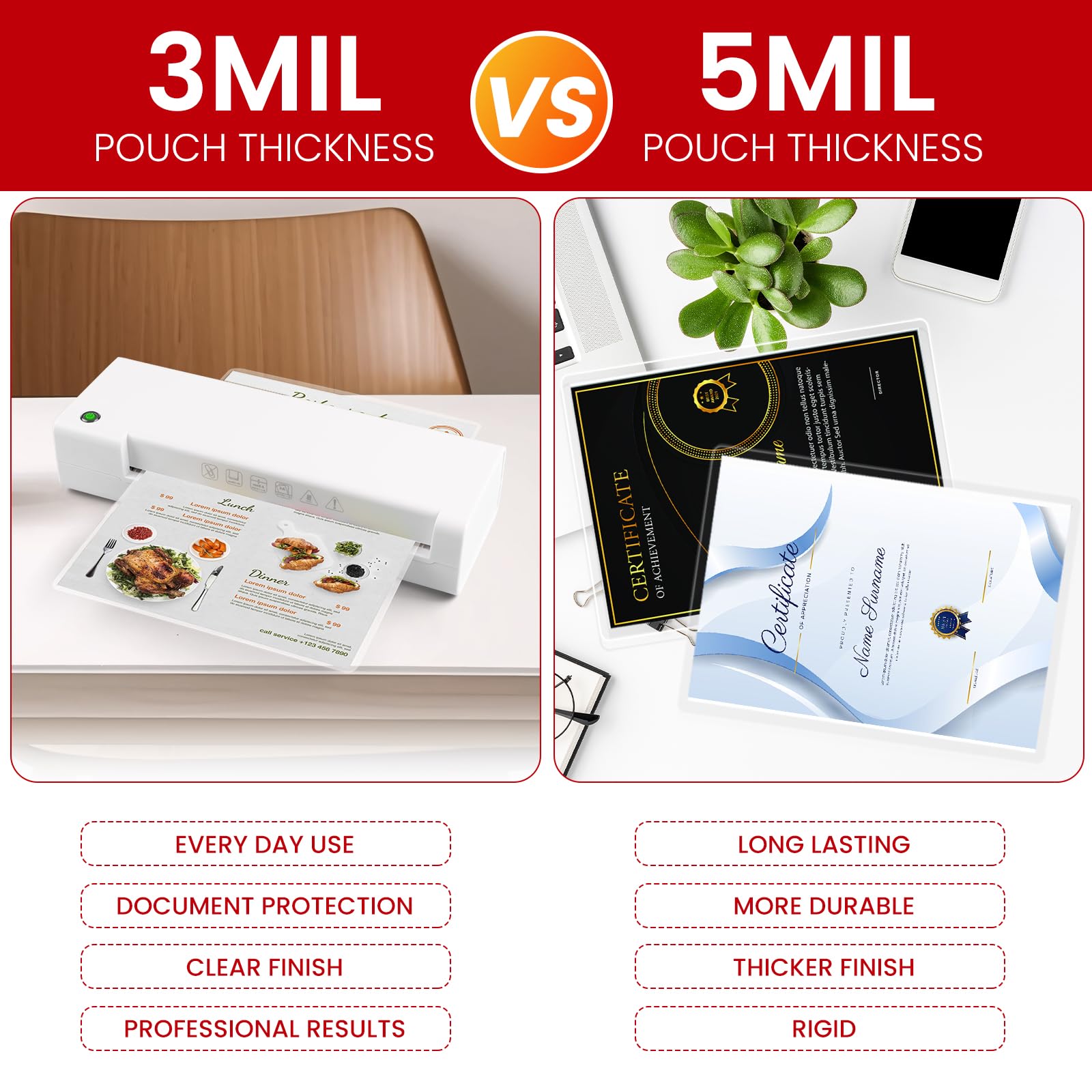 CAREGY 5 Mil Thermal Laminating Pouches (200 Pack) - 9x11.5 Inch Laminating Sheets for 8.5x11 Documents, Clear,Office & School Laminator Supplies