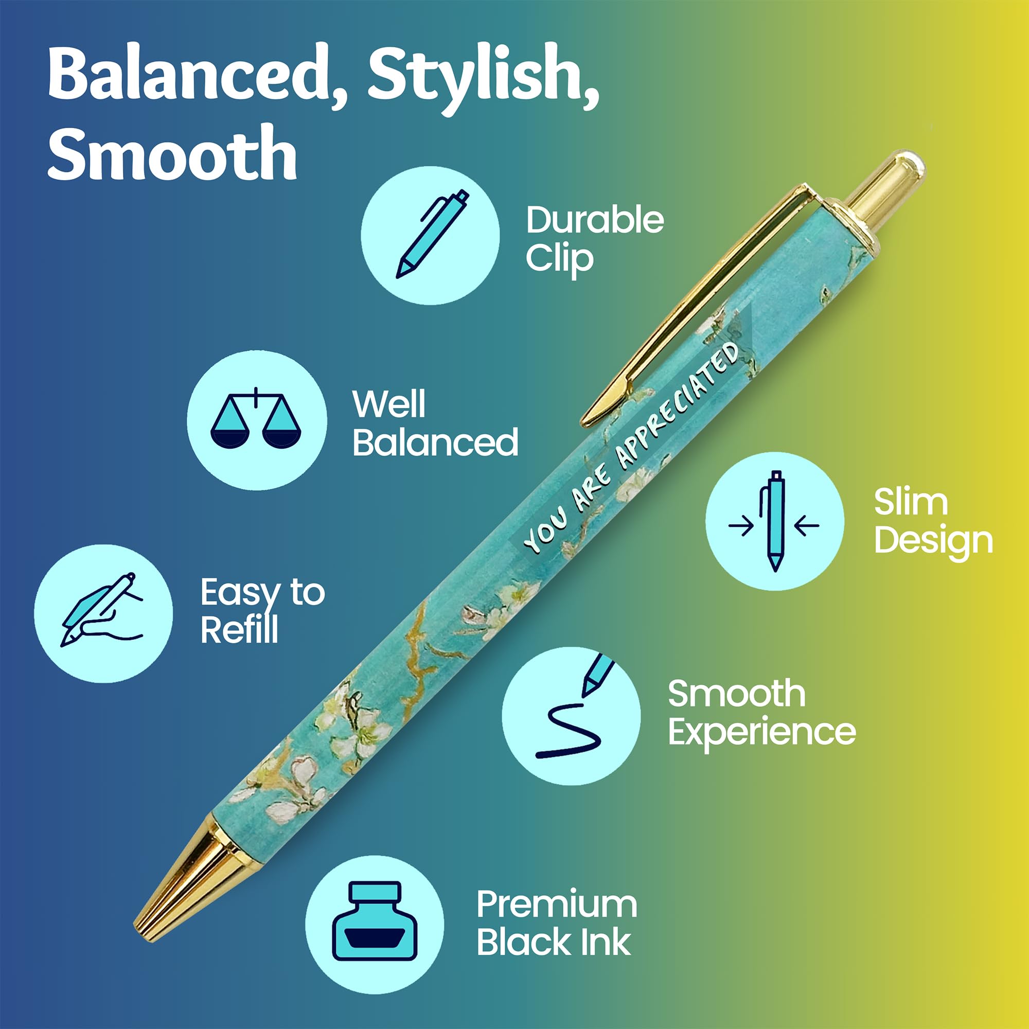 MESMOS Van Gogh Fancy Pen Set for Women, Teacher Appreciation, Thank You Gifts for Women, Nice Cute Boss Lady Gifts for Coworkers, Nice Cute Office Pens for Coworkers