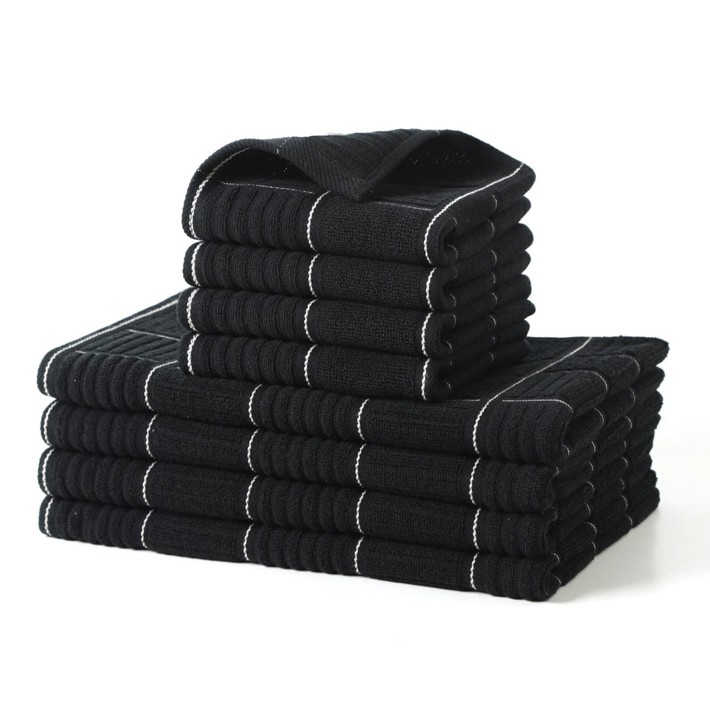 Glynniss Kitchen Towels and Dishcloths Set, Absorbent Dish Towels and Dish Cloths Set for Washing Dishes, Cleaning and Drying Use Pack of 8 (Black)