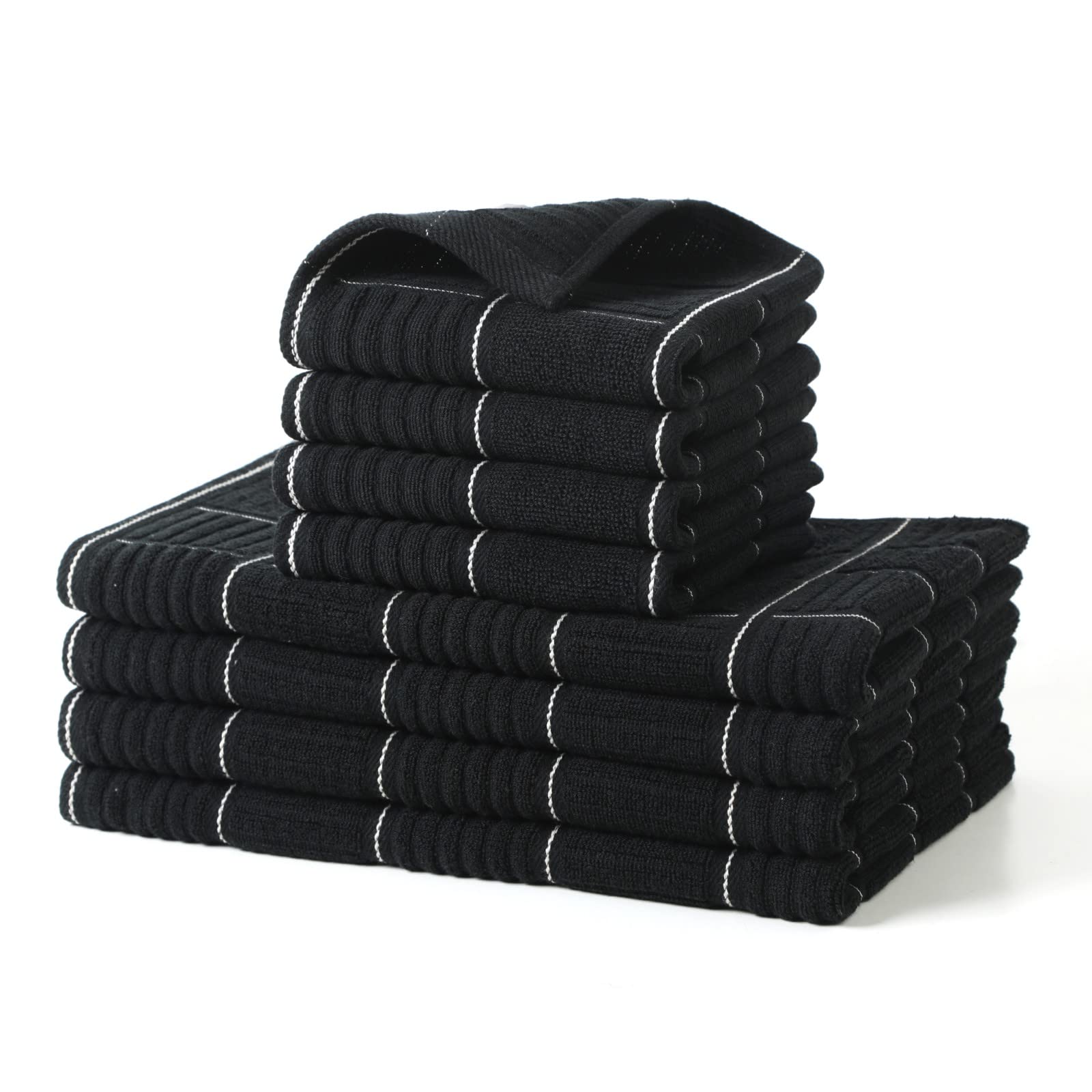 Glynniss Kitchen Towels and Dishcloths Set, Absorbent Dish Towels and Dish Cloths Set for Washing Dishes, Cleaning and Drying Use Pack of 8 (Black)