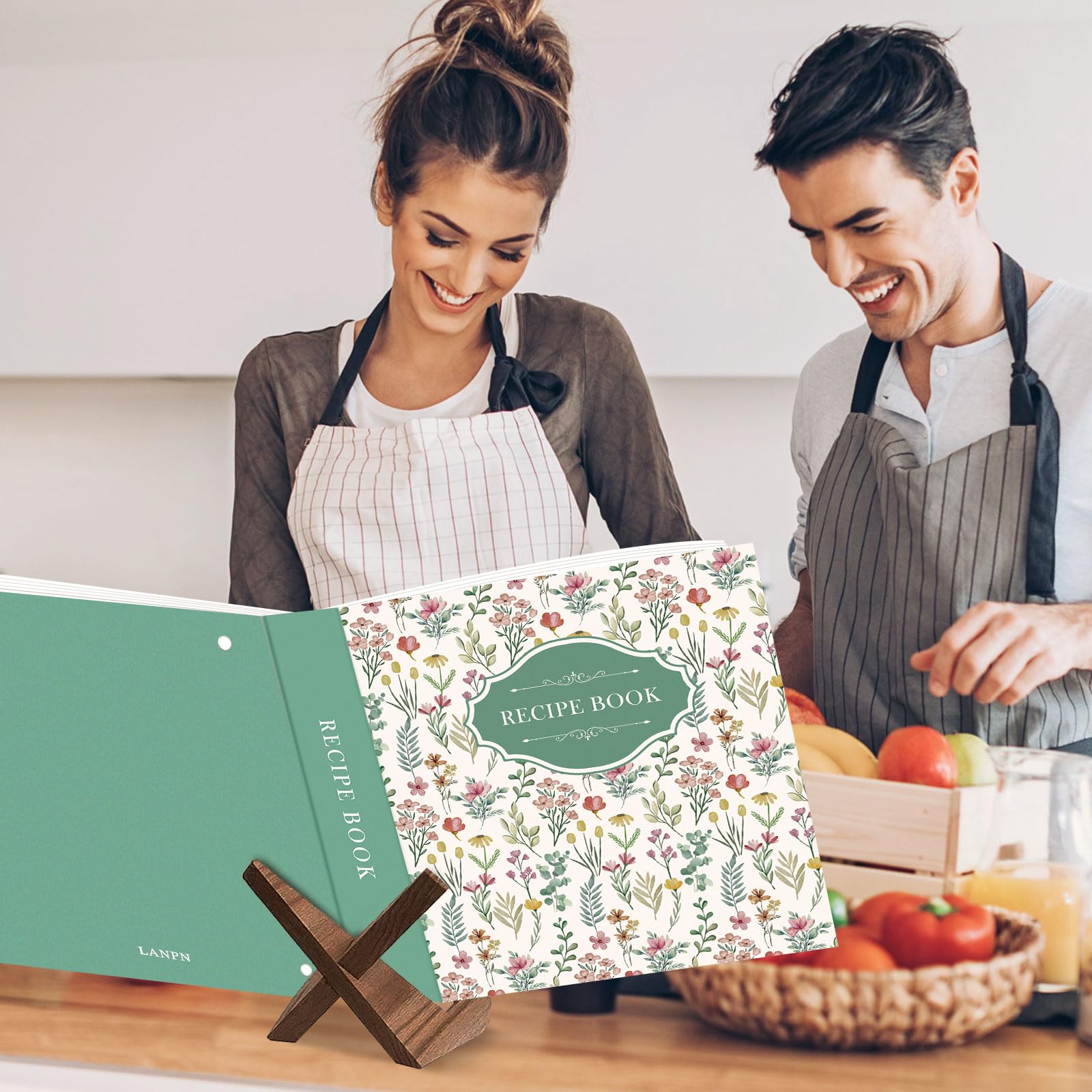 Lanpn Recipe Binder 8.5x11 3 Ring Kit, Blank Organizer Binder Recipe Book Waterproof Cookbook to Write in Your Own Recipes with 60 Plastic Sleeves,116 Recipes, Dividers,Labels & Stickers, Green