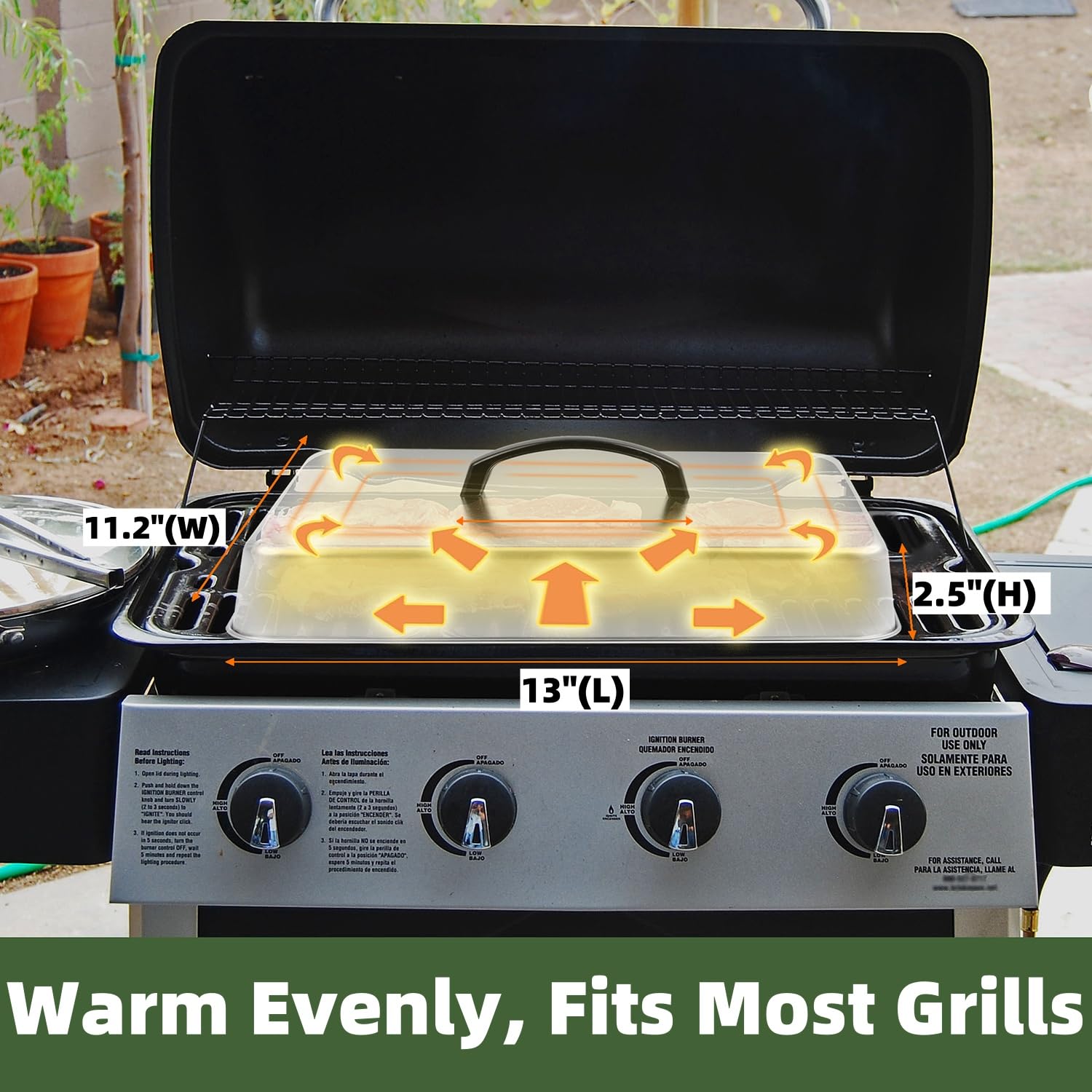 Rectangular Basting Cover, Stainless Steel Grill Cover Lid for Outdoor Cooking, Cheese Melting Dome, Keeps Cooked Food Warm, 1 Pack