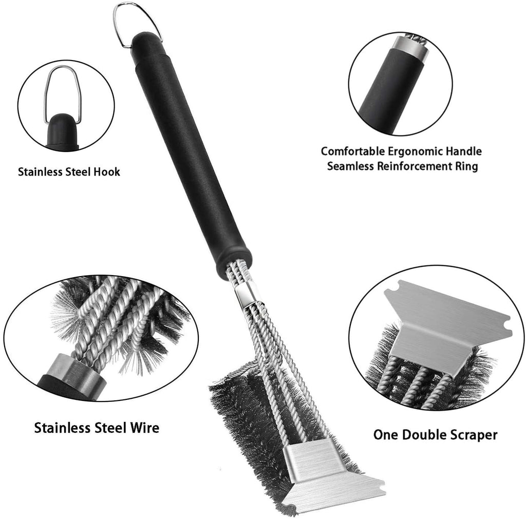 2 Pack BBQ Grill Brush, 18 inch BBQ Accessories, BBQ Cleaning Brush Safe Bristle Free BBQ Brush,100% Rust-Proof Stainless Steel- BBQ Grill Cleaner for Gas, Charcoal, Smoker, Porcelain, Infrared Grill