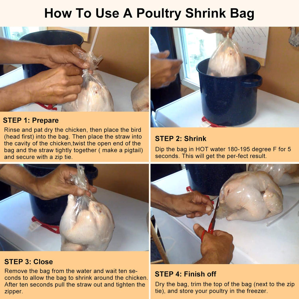 Large Turkey Shrink Bags, 30 Pcs 16x30 Inches Clear Poultry Heat Shrink Bags Freezer with Zip Ties, Silicone Straw for Turkey,Chickens,Rabbits