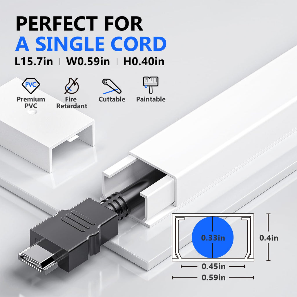 One-Cord Channel Cord Hider Wall, Delamu 142in Cable Cover, Cable Concealer Raceway, Cable Hider, Paintable Wire Covers for Wall Mounted TV, Cable Management System, 9xL15.7 W0.59 H0.4in, CC03 White