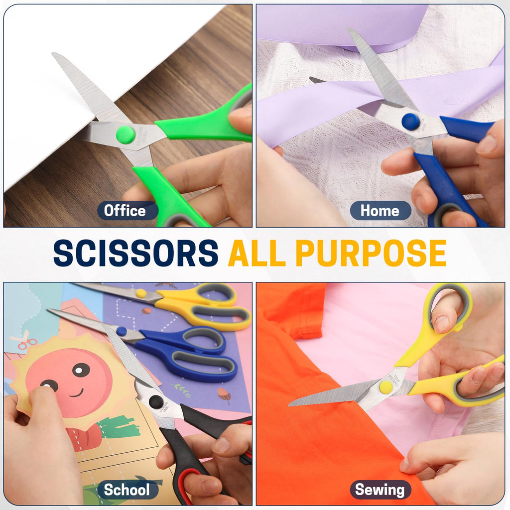 Scissors Bulk 24-Pack, BURVAGY 8" Scissors All Purpose Heavy Duty Sharp Scissors for Office School Home Stainless Steel Blades Safety Soft Grip Handles,Right/Left Handed Scissors