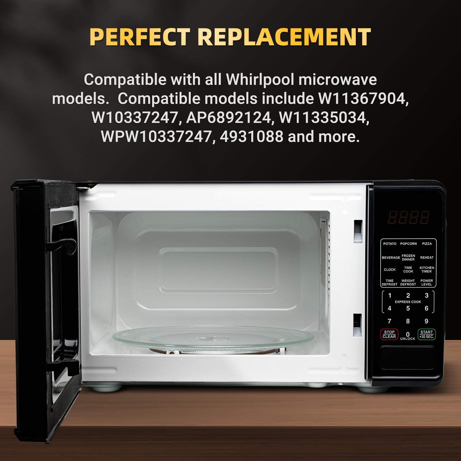 12" Microwave Replacement Turntables, Microwave Glass Plate Compatible with Whirlpool - The Exact Replacement Part of W11367904/ W10337247/ AP6892124/ W11335034/ WPW10337247 etc – Dishwasher Safe