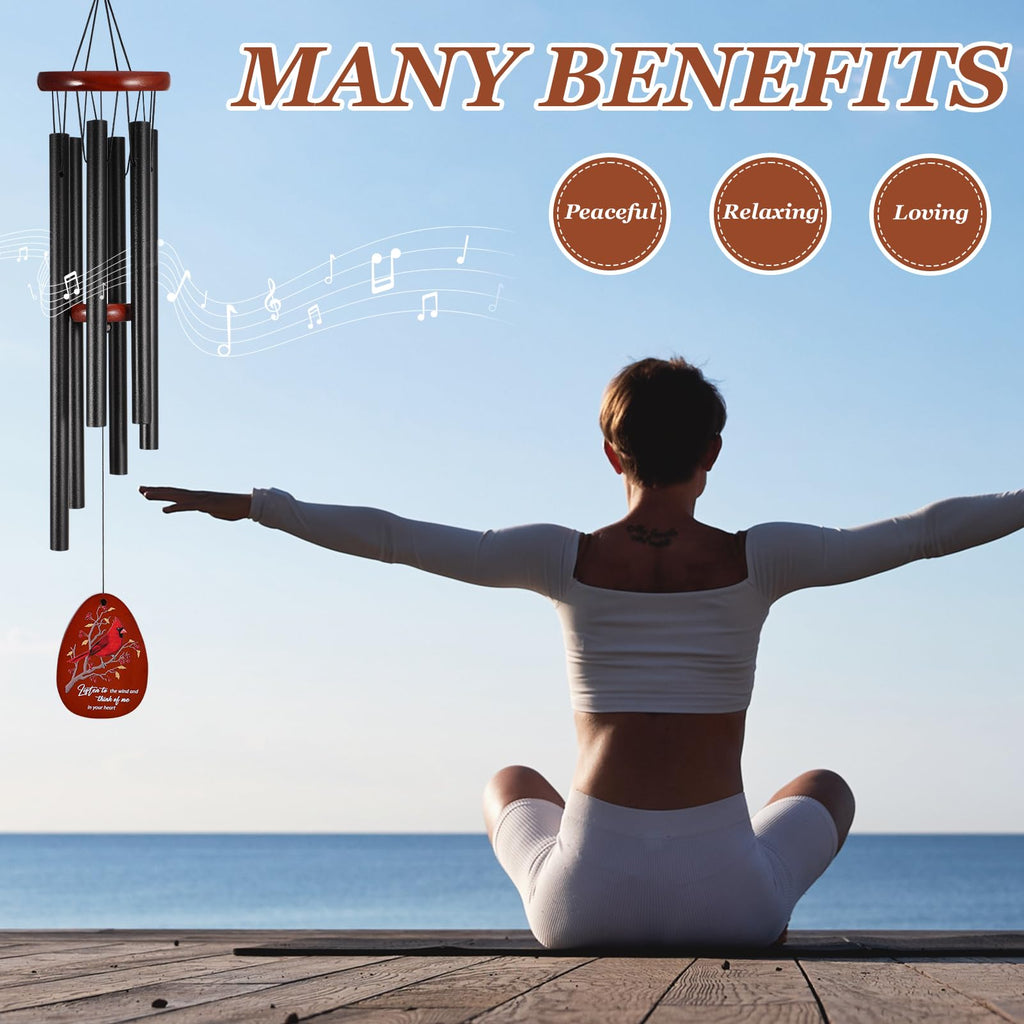 Jspupifip Memorial Sympathy Wind Chimes for Loss of Loved One 25'' Cardinal Wind Chimes Outdoor Bereavement Condolence Gifts with Cardinal Knitted Ornament