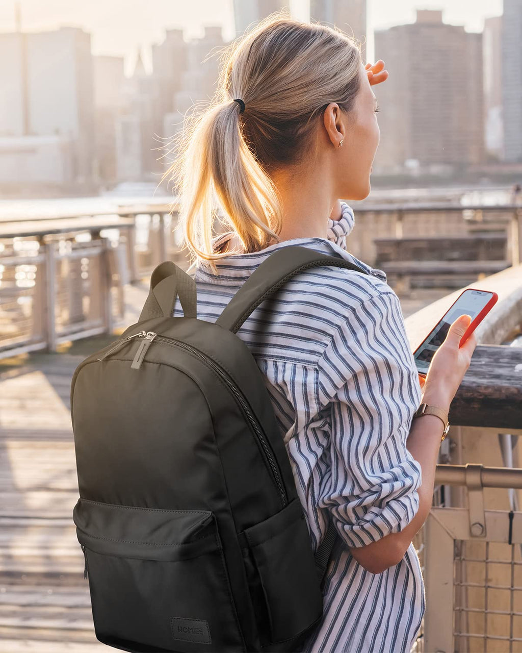 HOMIEE Lightweight Stylish Backpack, Water-Resistant Daypack Unisex Laptop Bookbag, 14-Inch Laptop Casual Backpack for Women & Men, Travel/School/Casual/Work Backpack, Black