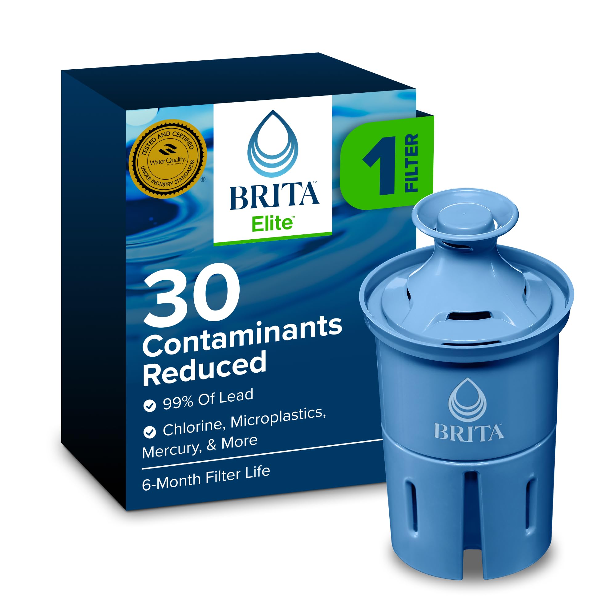 Brita Elite Water Filter, Advanced Carbon Core Technology Replacement Filter for Pitcher and Dispensers, Made Without BPA, Reduces 99% of Lead, 1 Count (Package May Vary)