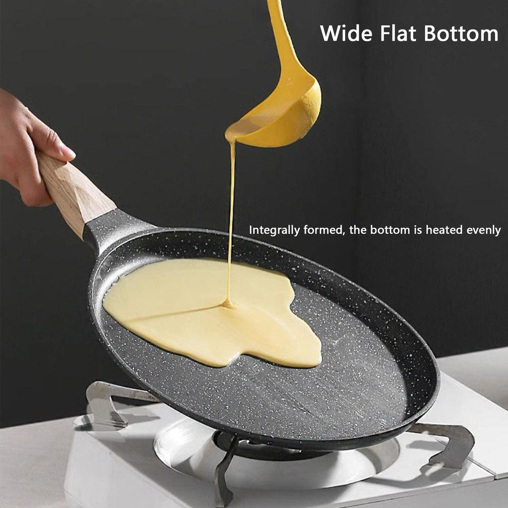 Nonstick Crepe Pan,Medical Stone Coating Dosa Pan Pancake Flat Skillet Tawa Griddle 10-Inch with Spreader,Induction Compatible