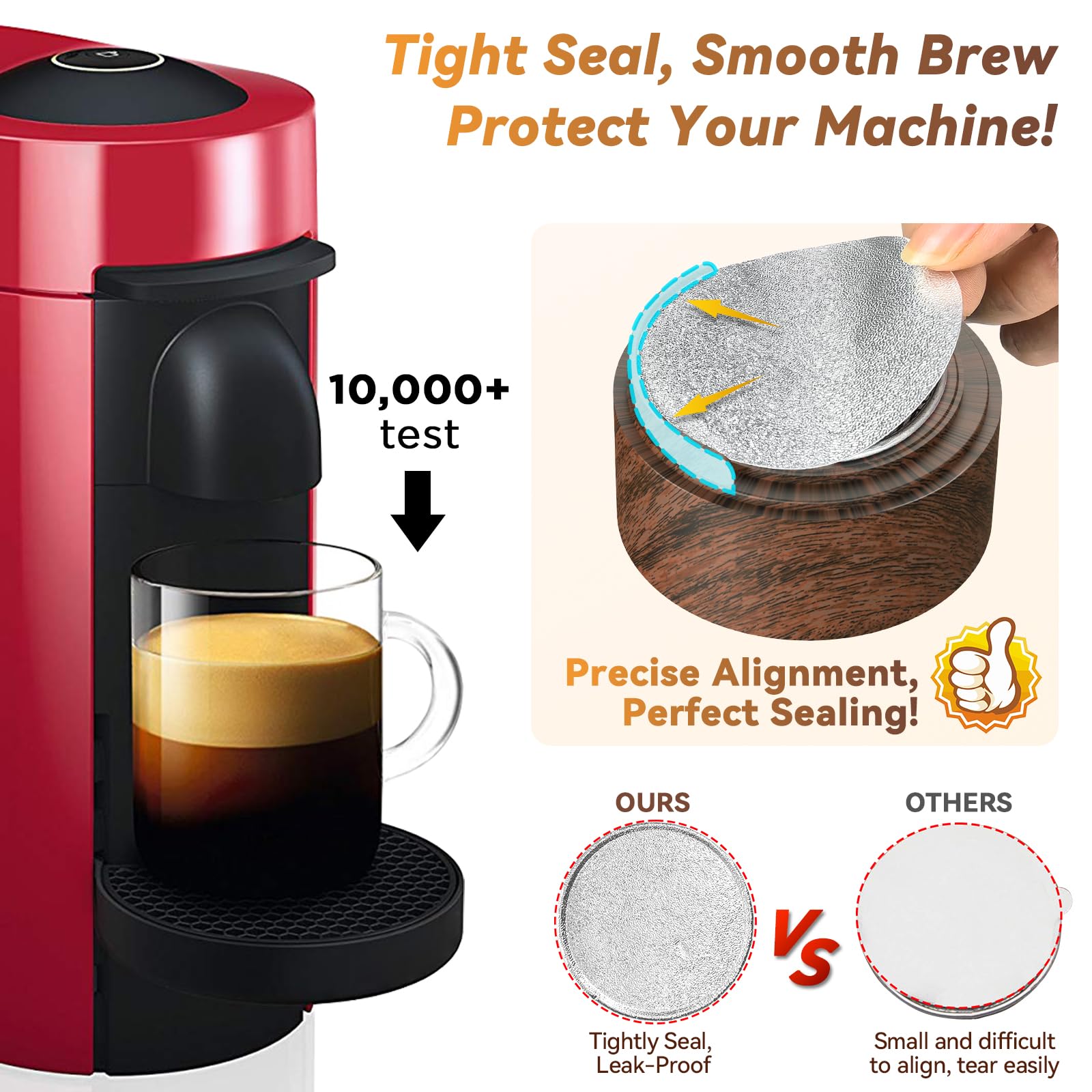 Reusable Vertuo Pod Refill Kit for Nespresso: Reusable Vertuo Capsule for Nespresso/Coffee Pods Vertuoline with 100 Aluminum Foil Lids for Any Size of Vertuo Plus Espresso Pod- Wood Grain Holder