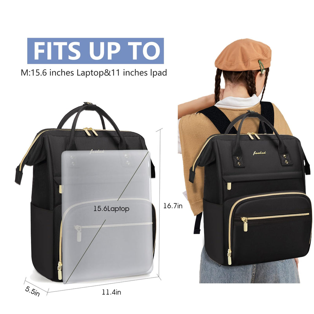 Women Laptop Backpack Work Bag - Fits 15.6 inch with Laptop Compartment Waterproof Professional Fashion Travel Purse for College Nurse Business Computer Backpack Black