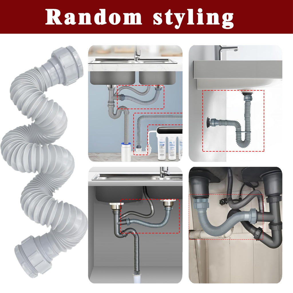 1-1/2 Inch Flexible Sink Drain Pipe, Scalable 13-33.5 Inch P Trap Pipe, Kitchen Sink Drain Kit，Bathroom Sink Drain, Contains 1-1/4 Inch Adapter (Gray)