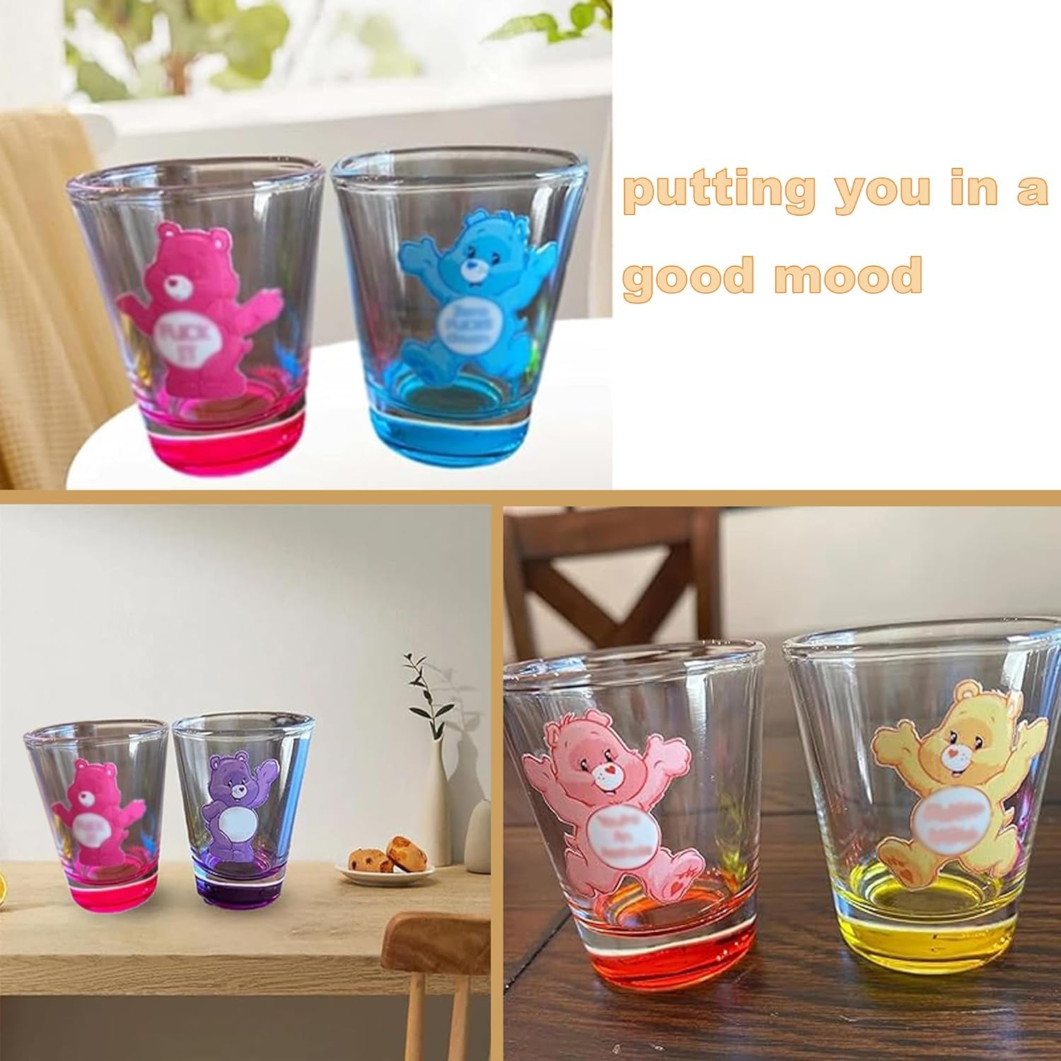 ZENVIVE Swear Bears Shot Glasses, 1.6 oz Insulated Shot Glasses Creative Set for Cocktail, Whiskey, Travel, Bar (6 Pcs)