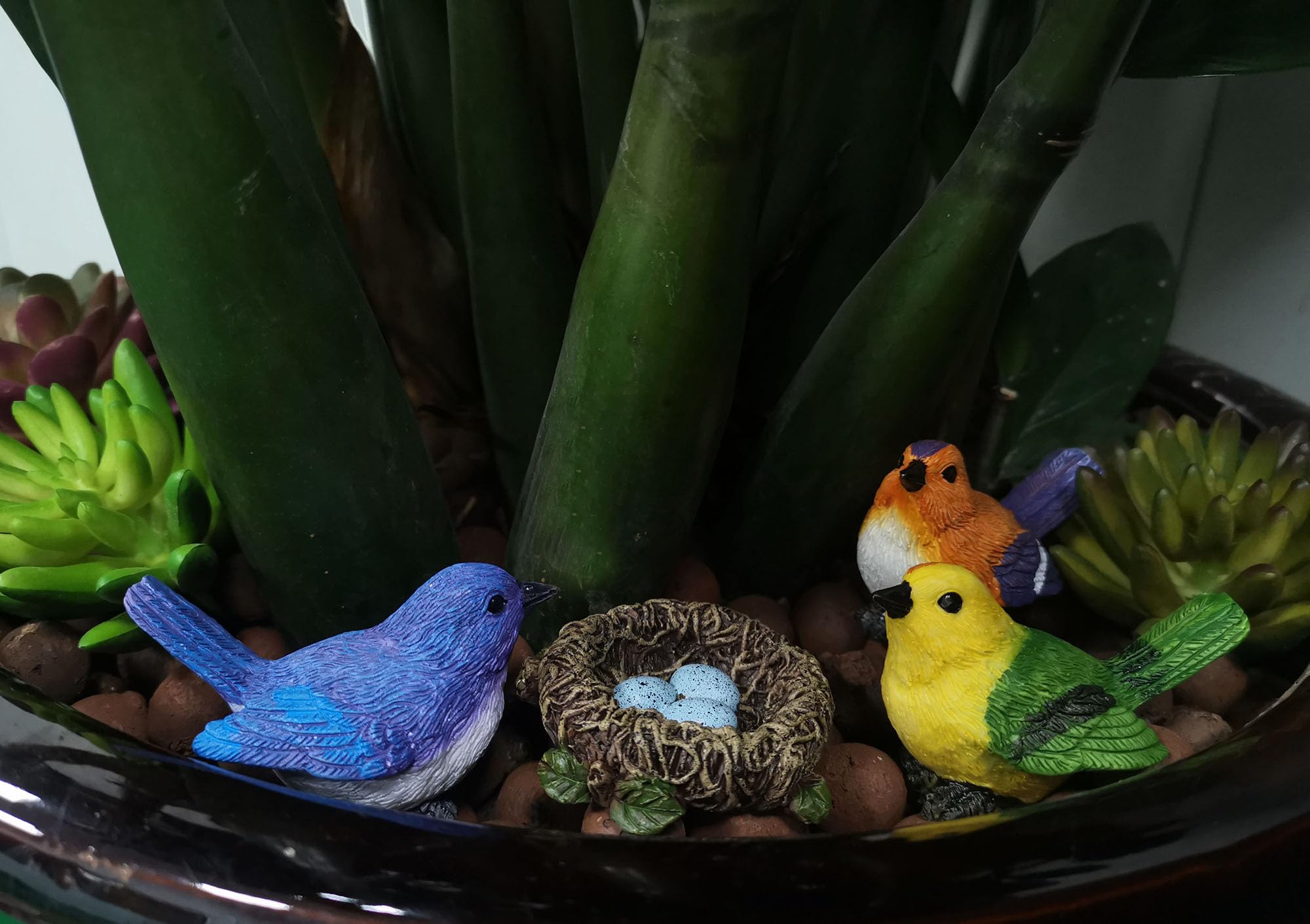 YARCHONN Miniature Garden Mushroom Ornament Outdoor, Resin Statue Snail, Novelty Robin Birds and Nest Fairy Garden Accessories for Patio, Yard, Lawn or Home Garden Decorations, Set of 9