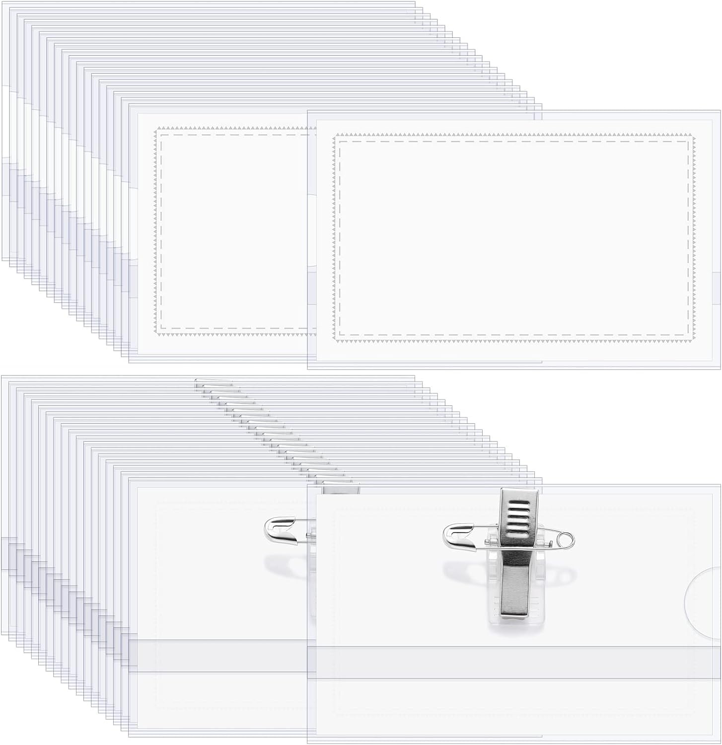 100 Pcs Name Tag with Clip and Pin, Horizontal Name Badge Holders Clear Soft Name Holders Transparent ID Card Plastic Name Tag Holders with Clip and Pin Inserts Fit Card Size 3.54 x 2.2 Inch