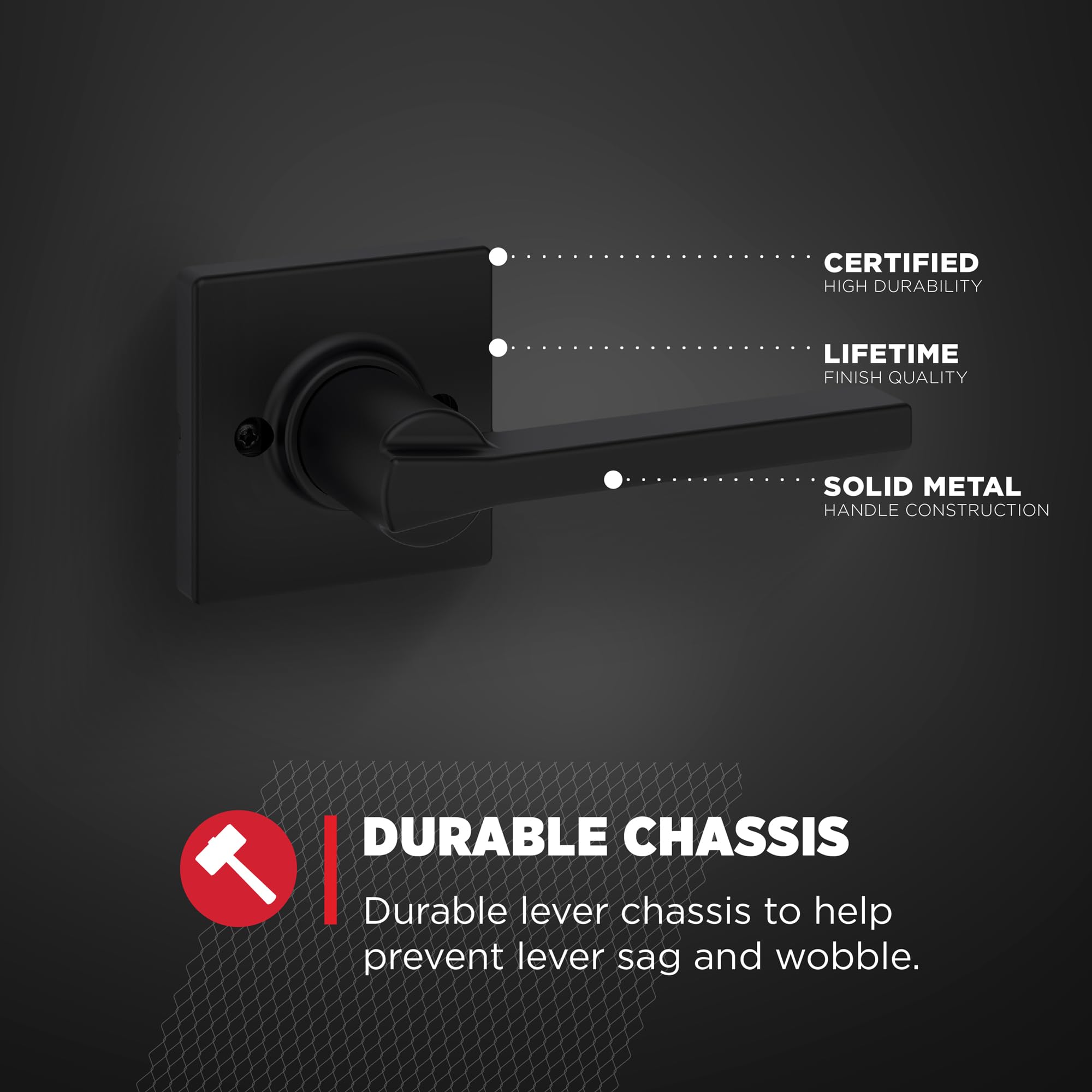 Kwikset Casey Dummy Door Handle, Single Sided Lever for Closets, French Double Doors, and Pantry, Matte Black Non-Turning Reversible Interior Push/Pull Lever, with Microban Protection (1 Count)