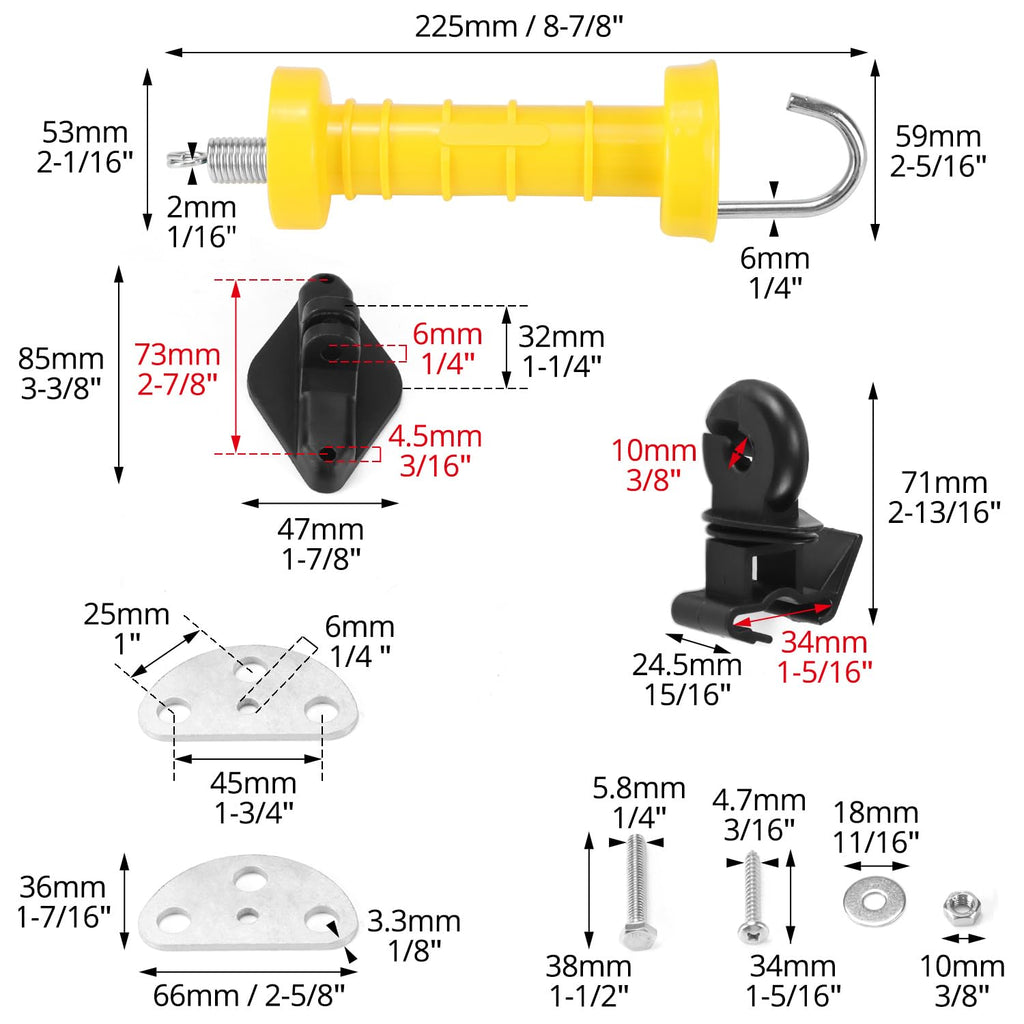 QWORK Electric Fence Gate Handle Set with Anchors, Insulators, and Screws - 2 Sets High Visibility, Easy to Use, Portable Fencing Kit