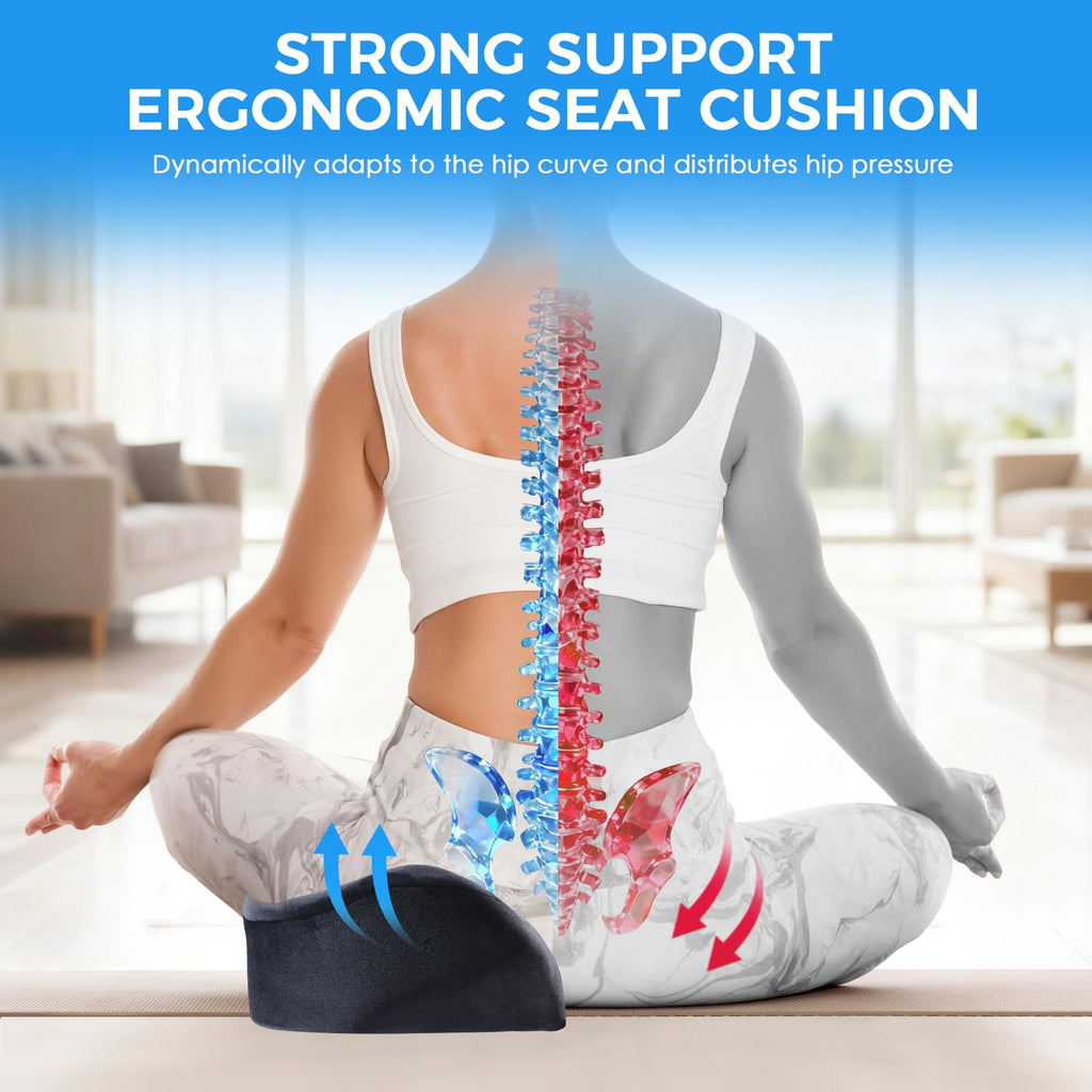 Ergonomic Memory Foam Seat Cushion – Tailbone & Lower Back, Coccyx Support, Office Chair & Car Seat Cushion, Travel & Wheelchair Pad, Breathable, Non-Slip Pressure Ease & Posture Support