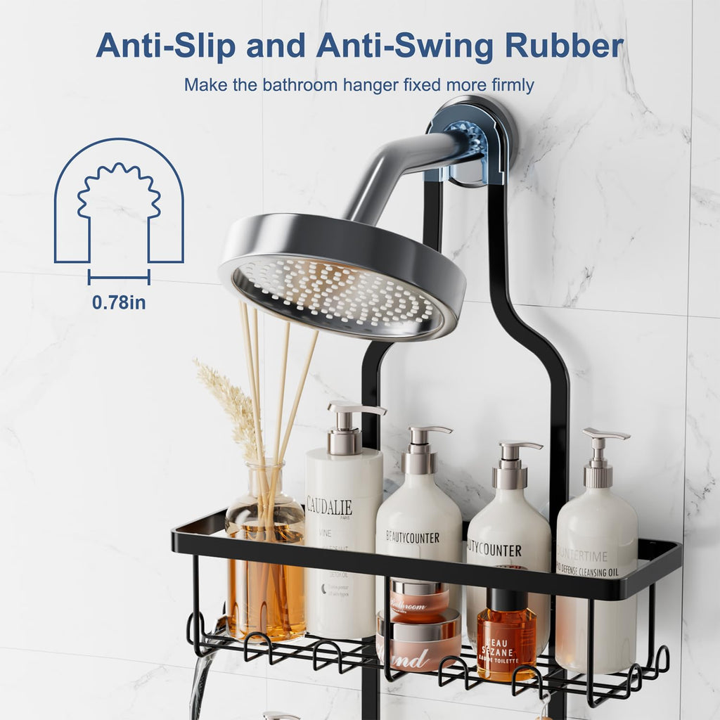 Shower Caddy Hanging, Bathroom Organizers Shelves over Shower Head, Anti-Swing Shower Organizer Shower Shelf, Hanging Shower Caddy with Hooks