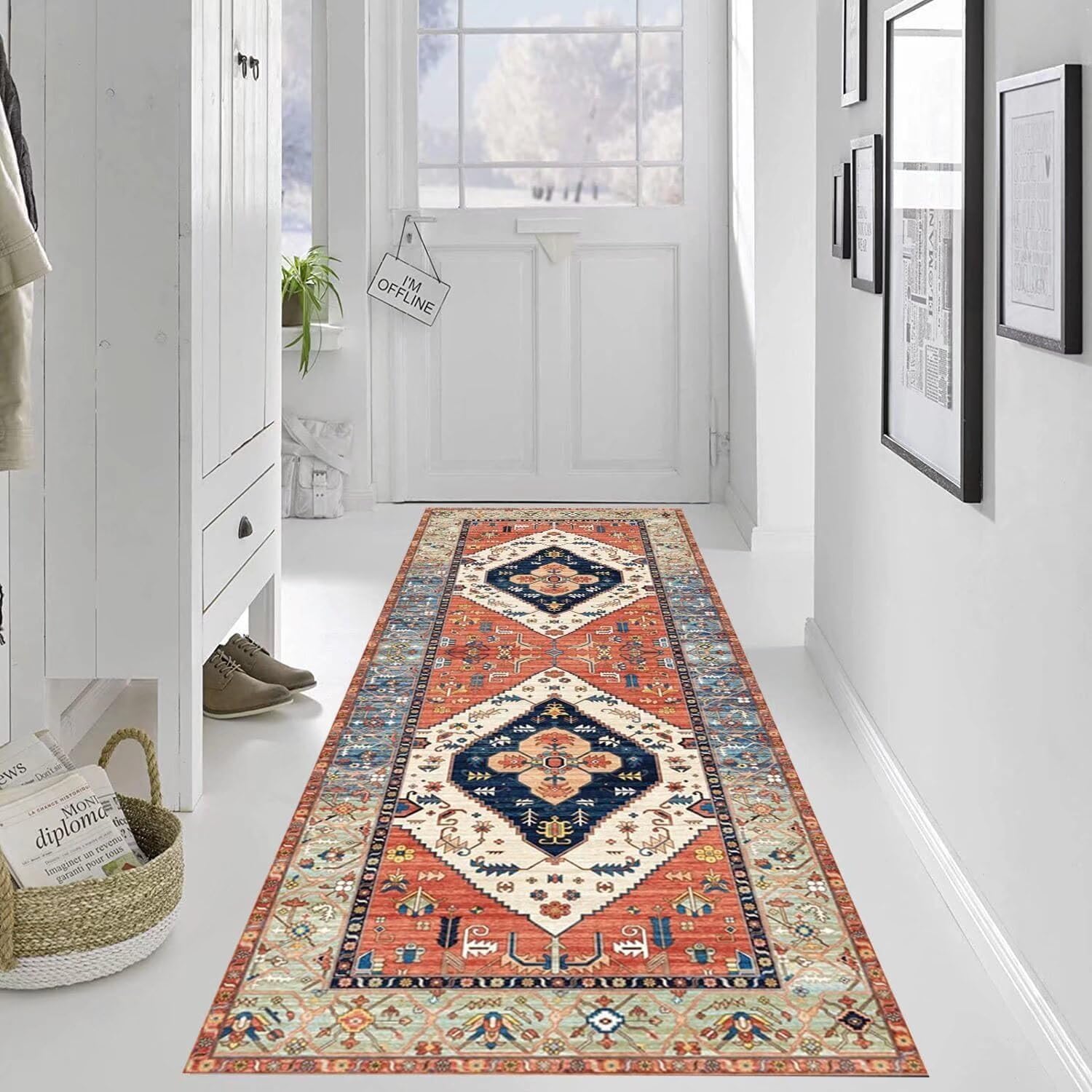 Grosrues Hallway Runner Rug 2'x6' Washable Non Slip Area Carpet - Soft Throw for Bedroom, Water Absorbent Entryway Rug - Indoor Entrance Floor Mat for Kitchen Laundry Room