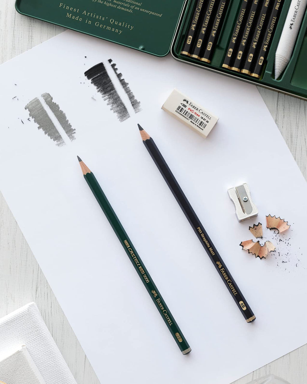 Faber-Castell Pitt Graphite Matte Pencil Set, Metal Tin of 6 Graphite Pencils, Sketching and Drawing Pencil Set (B, 4B, 6B, 8B, 10B, 12B)