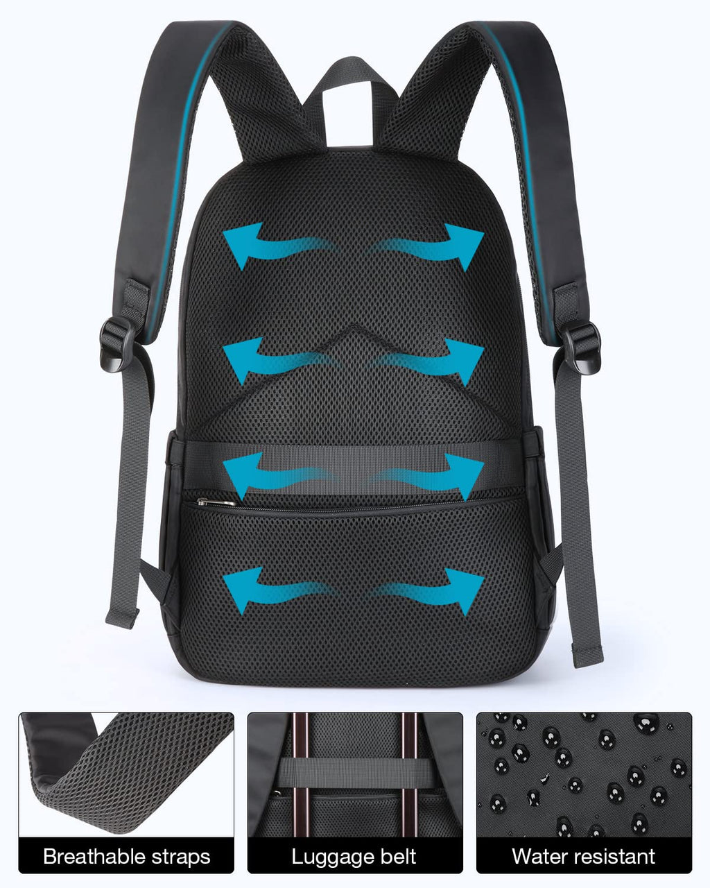 HOMIEE Lightweight Stylish Backpack, Water-Resistant Daypack Unisex Laptop Bookbag, 14-Inch Laptop Casual Backpack for Women & Men, Travel/School/Casual/Work Backpack, Black