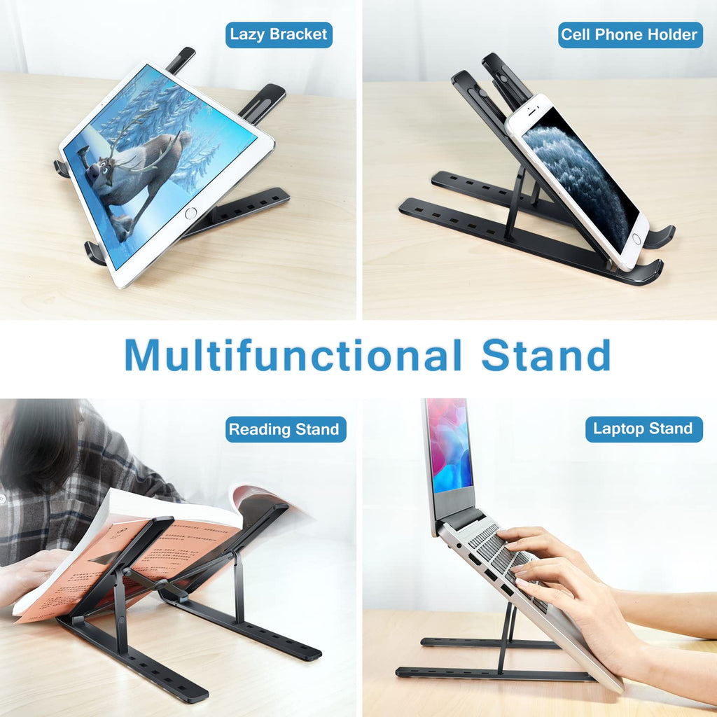 ivoler Laptop Stand, Laptop Holder Riser Computer Tablet Stand, 6 Angles Adjustable Aluminum Ergonomic Foldable Portable Desktop Holder Compatible with 10-15.6” MacBook,iPad, HP, Dell, Lenovo Black