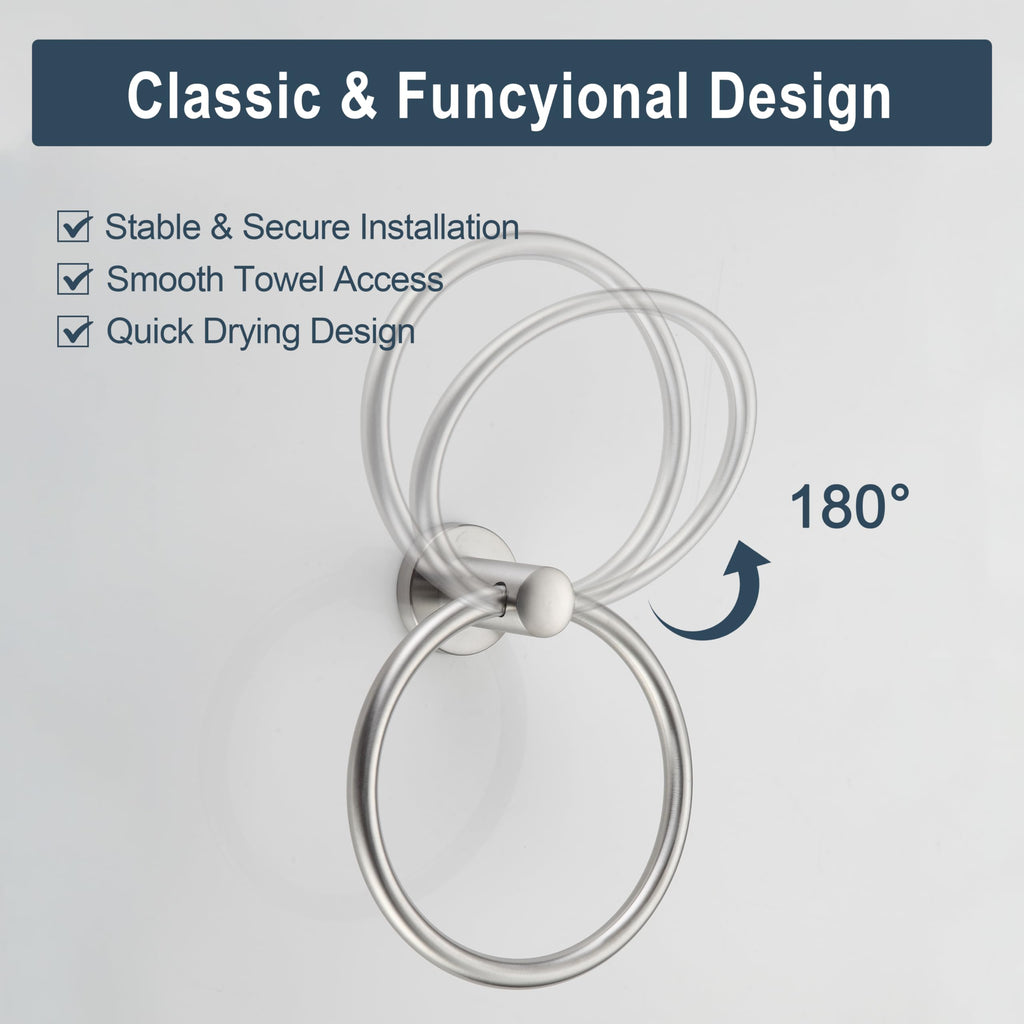 Towel Ring Brushed Nickel, Bath Hand Towel Ring Stainless Steel Round Towel Holder for Bathroom