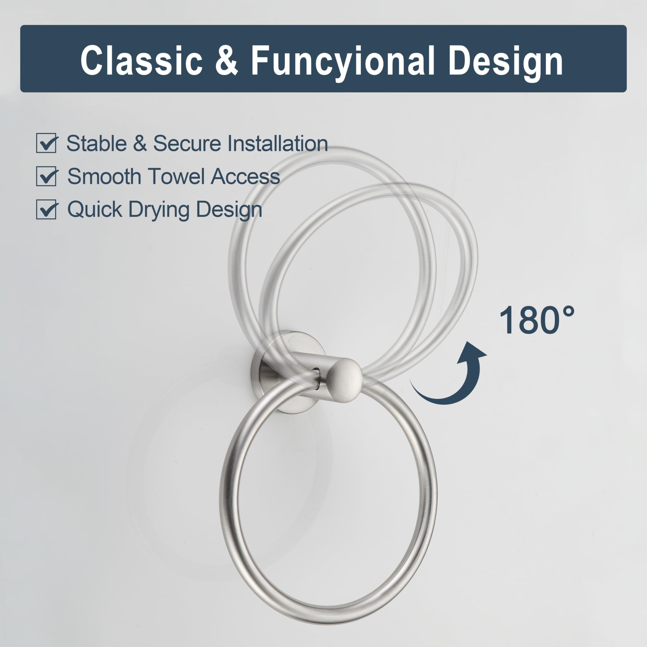 Towel Ring Brushed Nickel, Bath Hand Towel Ring Stainless Steel Round Towel Holder for Bathroom