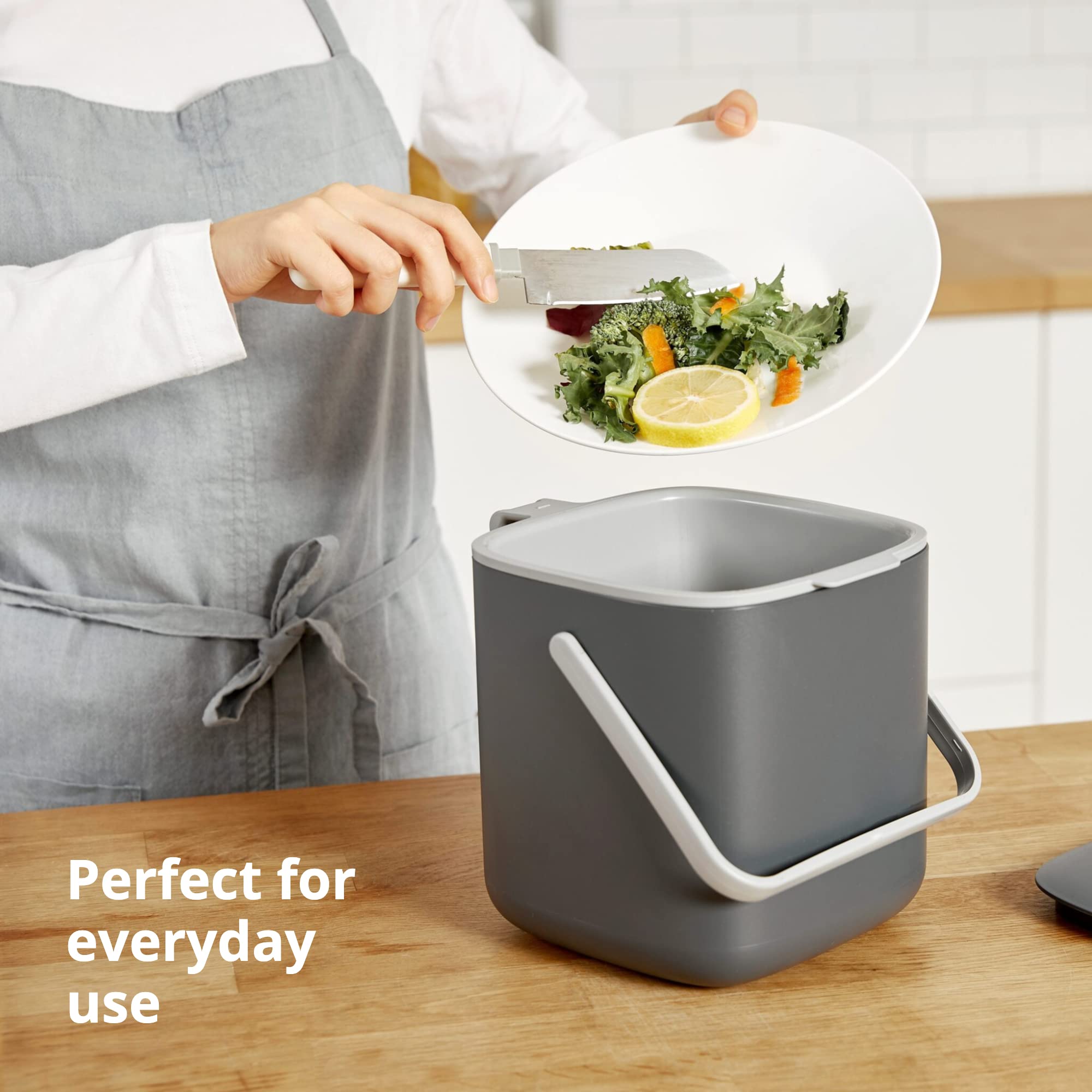 Blue Ginkgo Kitchen Compost Bin – Small [2.6L / 0.69 GAL] – Filter-Free, Odor-Tight Countertop Food Waste Pail with Handles (Made in Korea, Grey)