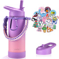 Mininoo Kids Water Bottle for School, 16oz Insulated Stainless Steel Water Bottle Kids with Straw Lid for Girls（Purple/Pink）