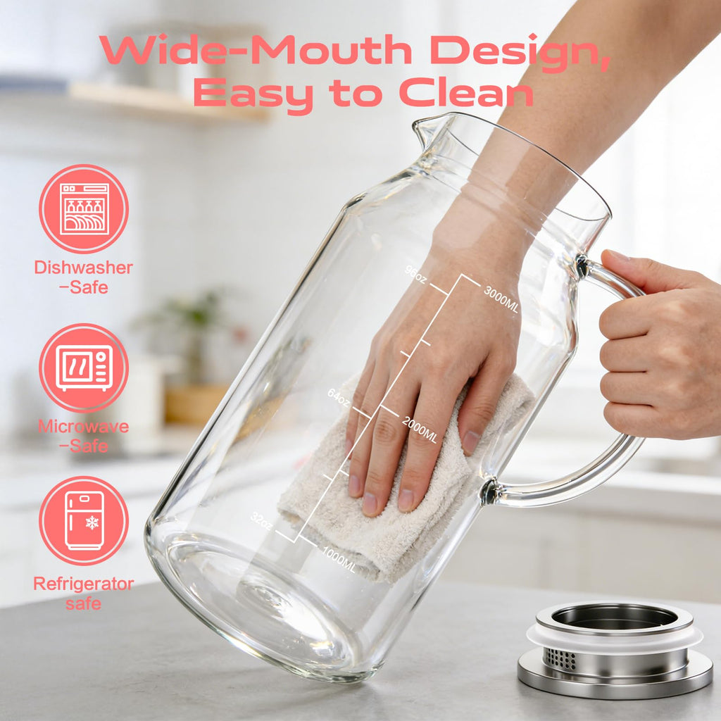 Aofmee 1 Gallon 128oz Glass Pitcher with Lid and Handle, Water Pitcher for Fridge, Borosilicate Carafe for Hot/Cold Beverage, Iced Tea Pitchers, Juice Jug for Coffee, Milk, Homemade Lemonade