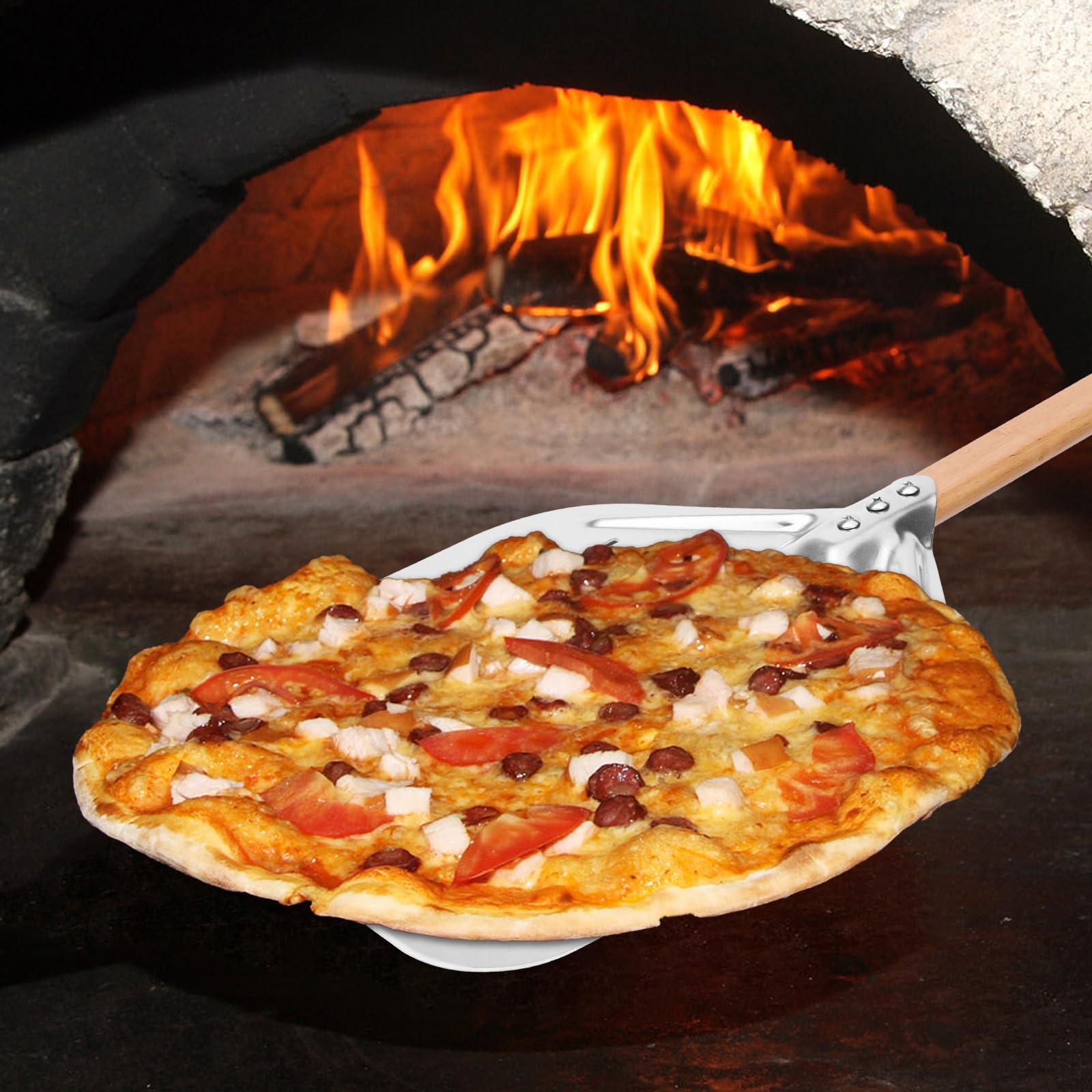 Pizza Peel Pizza Shovel 40 x 30 cm 12 Inch Pizza Pusher Easy Glide on Pizza Stone Perforated Pizza Peel with Large Surface and Removable Handle