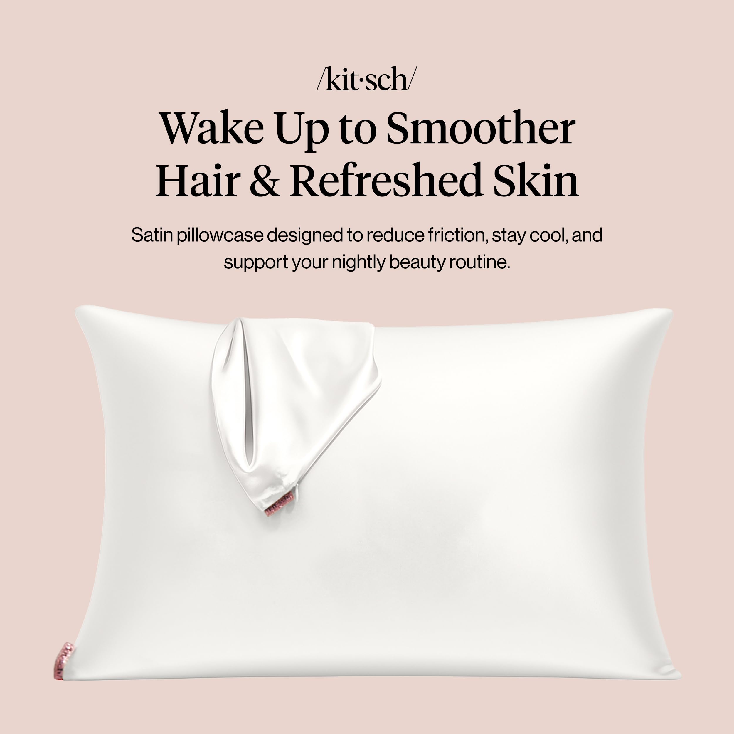 Kitsch Satin Pillowcase with Zipper for Hair & Skin, Softer Than Silk Pillow Cases Queen, Wrinkle-Free, Smooth and Cooling Satin Pillow Covers, Standard Size 19"x26", Ivory