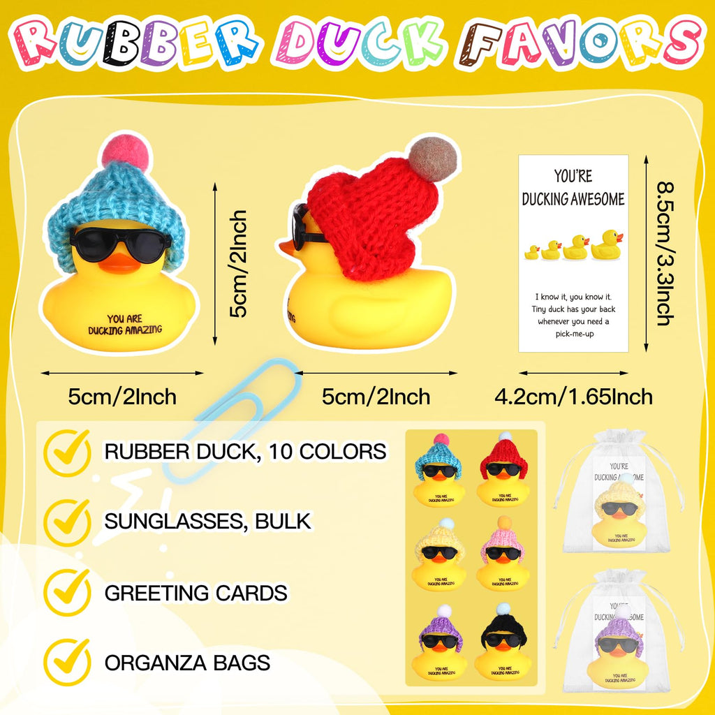 20 Sets Inspirational Employee Appreciation Gifts Thank You Gift Set Motivational Gifts You're Ducking Awesome Pun Cards Mini Rubber Ducks with Glasses and Hats for Teacher Coworkers Staff Team