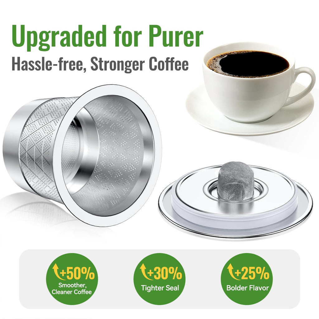 CAPMESSO Reusable K Cups for Keurig: Stainless Steel Refillable K Cup - Reusable Coffee Filter for Keurig 1.0 Coffee Maker, Permanent, Eco-Friendly, Innovative Design (4* Dual-mesh Reusable k Cups)
