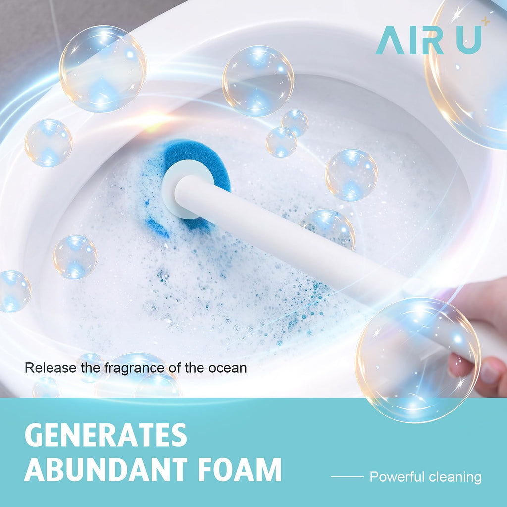 AIR U+ Disposable Toilet Brush Set, Toilet Bowl Cleaning System- 1 Toilet Wand, 1 Storage Caddy, 1 Fragrant Tablet and 24 Brush Refill Heads for Bathroom Cleaning