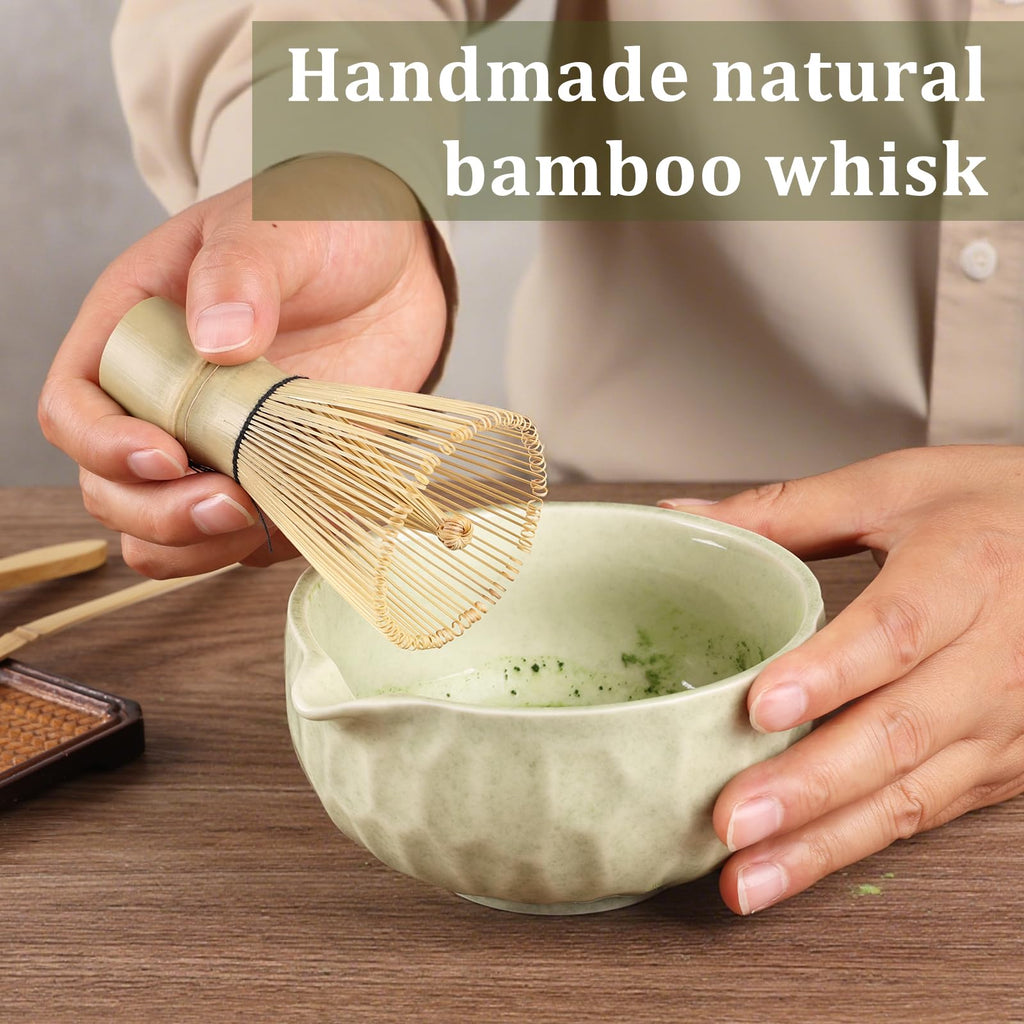 Matcha Whisk Sets,Japanese Matcha Set,Matcha Bowl with Spout,Matcha Whisk and Holder,Bamboo Scoop,Sifter - 6 Pcs Tea Set for Matcha Lover,Tea Ceremony,Thanksgiving,Christmas Gifts(Green)