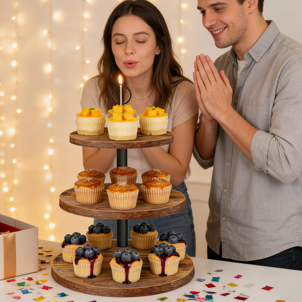 OugeWood Cupcake Stand, 3 Tier Cupcake Stand Rustic Dessert Table Display Set Wood Cupcake Tower Cake Stand Tiered Tray Stand for Wedding Birthday Baby Shower 1 Pack