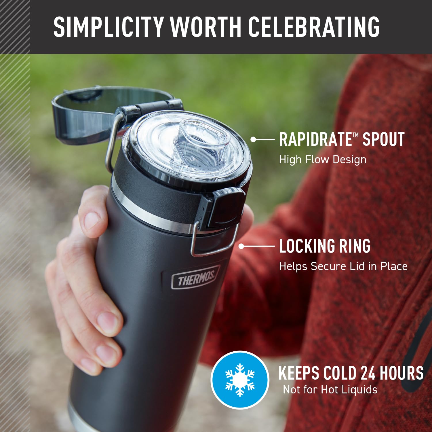 THERMOS, ICON Series, Stainless Steel Water Bottle w/Spout, Granite, 710mL