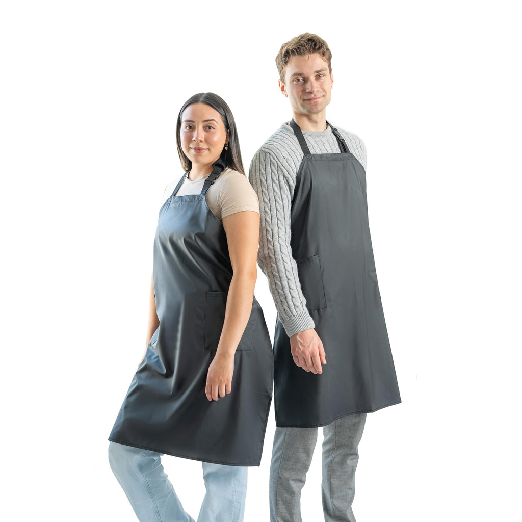 Waterproof Apron For Men and Women - 2 Pockets - Black - 2 Pack - 35" Multi Purpose Work Aprons for Dishwashing, Dog Grooming, Cleaning - Plastic Dishwasher Apron - Water Resistant Kitchen Apron