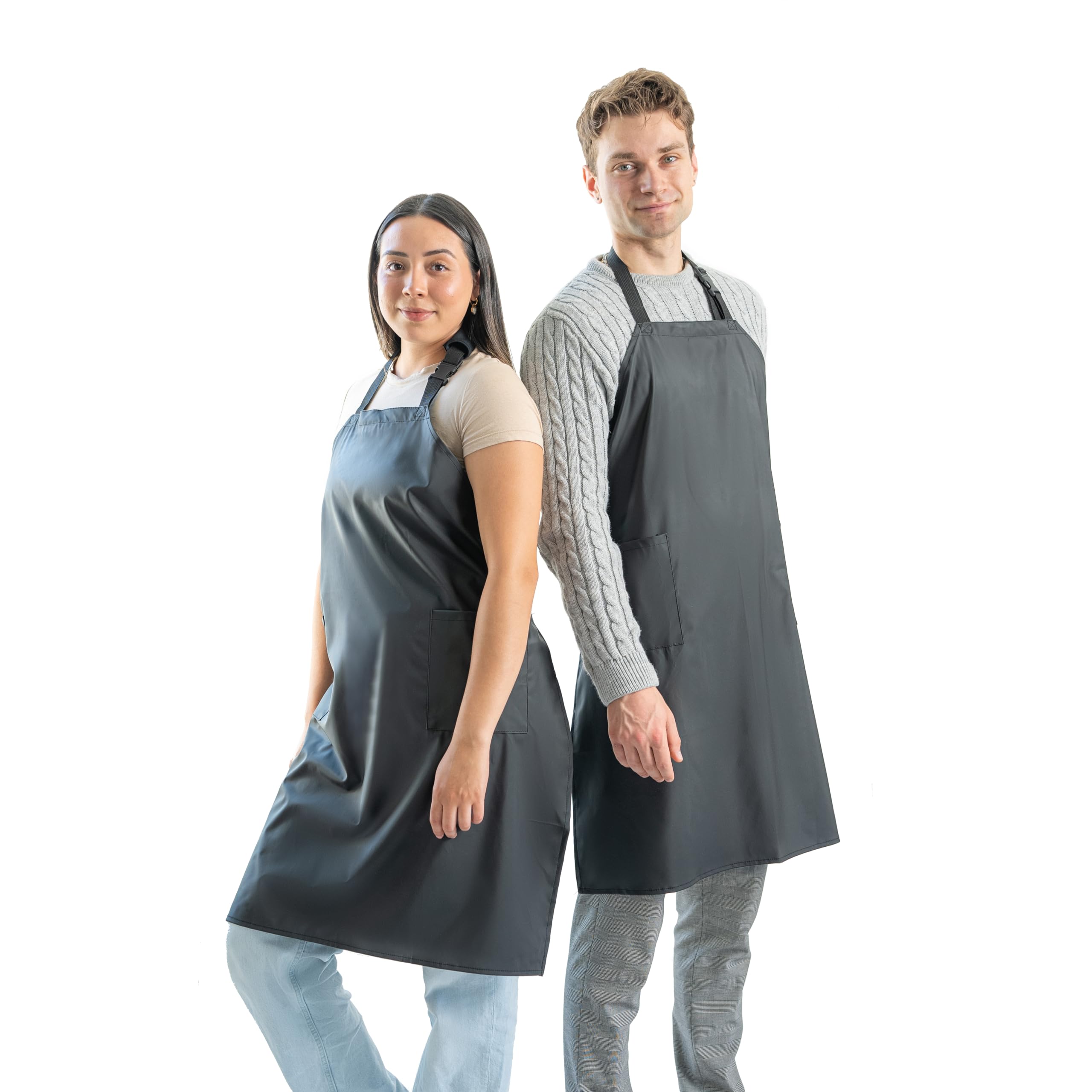 Waterproof Apron For Men and Women - 2 Pockets - Black - 2 Pack - 35" Multi Purpose Work Aprons for Dishwashing, Dog Grooming, Cleaning - Plastic Dishwasher Apron - Water Resistant Kitchen Apron