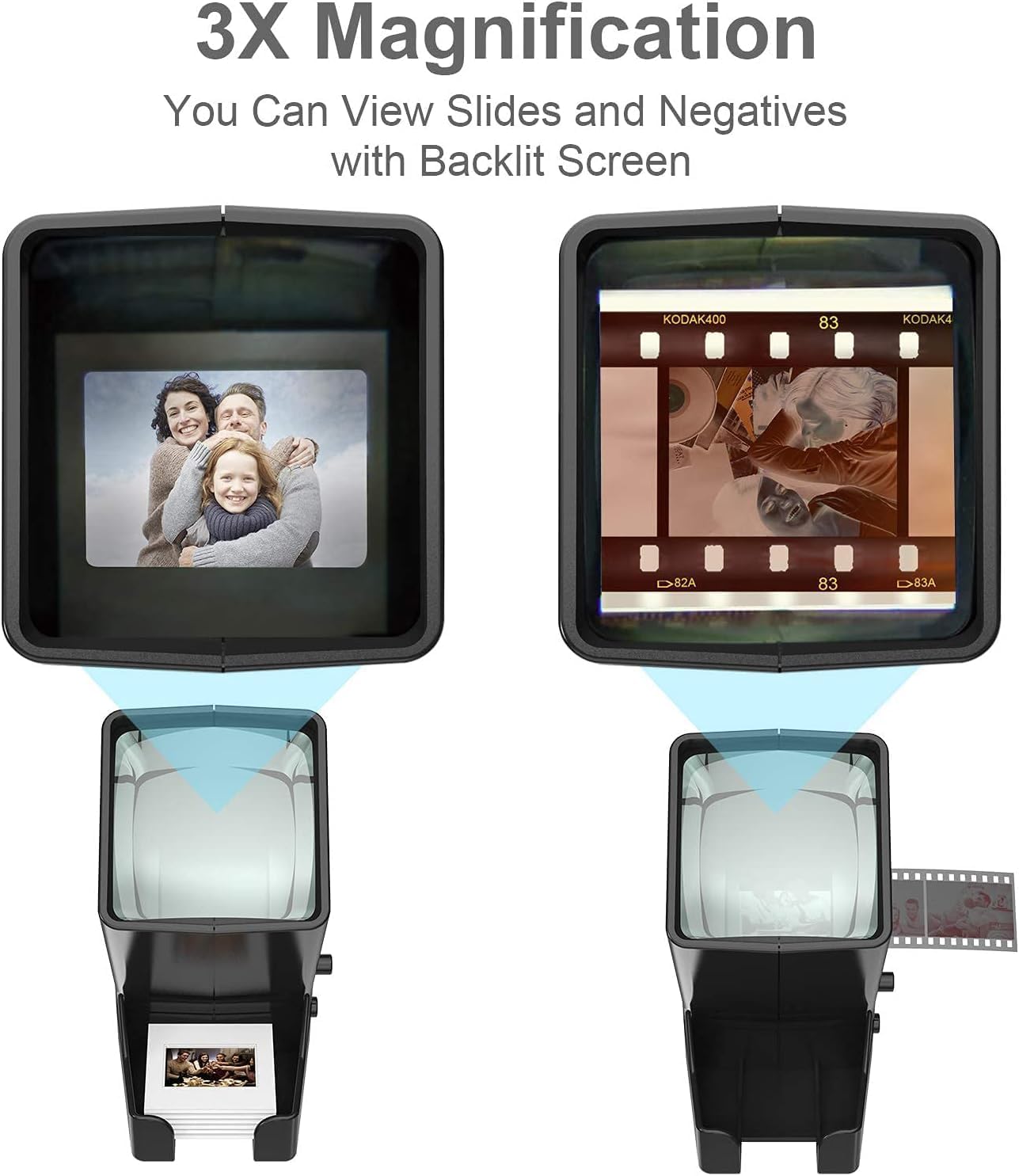 DIGITNOW 35mm Film and Slide Viewer, 3X Magnification and Desk Top LED Lighted Illuminated Viewing and Battery Operation-for 35mm Slides & Positive Film Negatives(4AA Batteries Included)