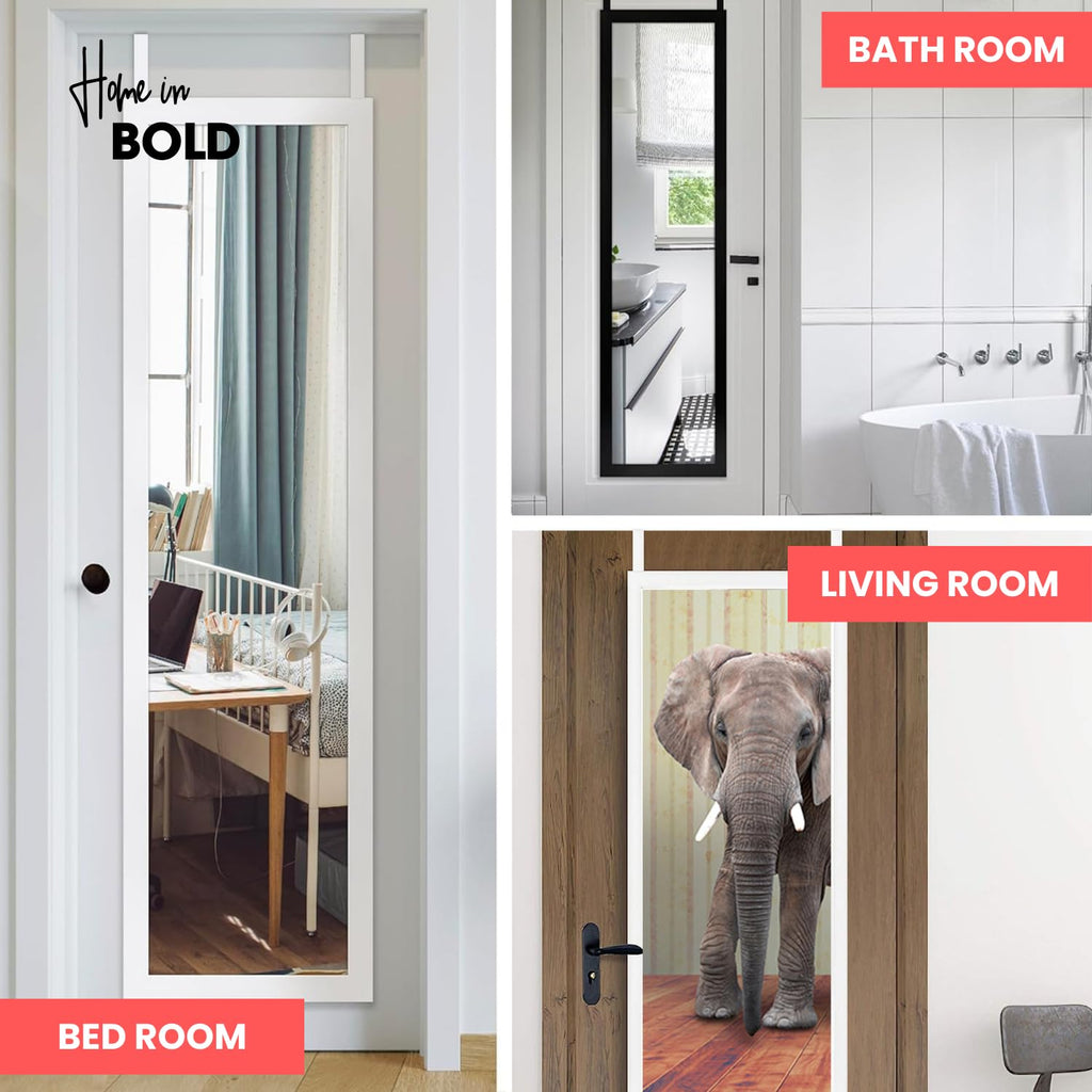 Over-The-Door Mirror Hanger | Adjustable 14.5-inch Set with Protective Lining | Perfect Height & Fit - 2 Brackets Set 1.5'' Door Depth (Black)